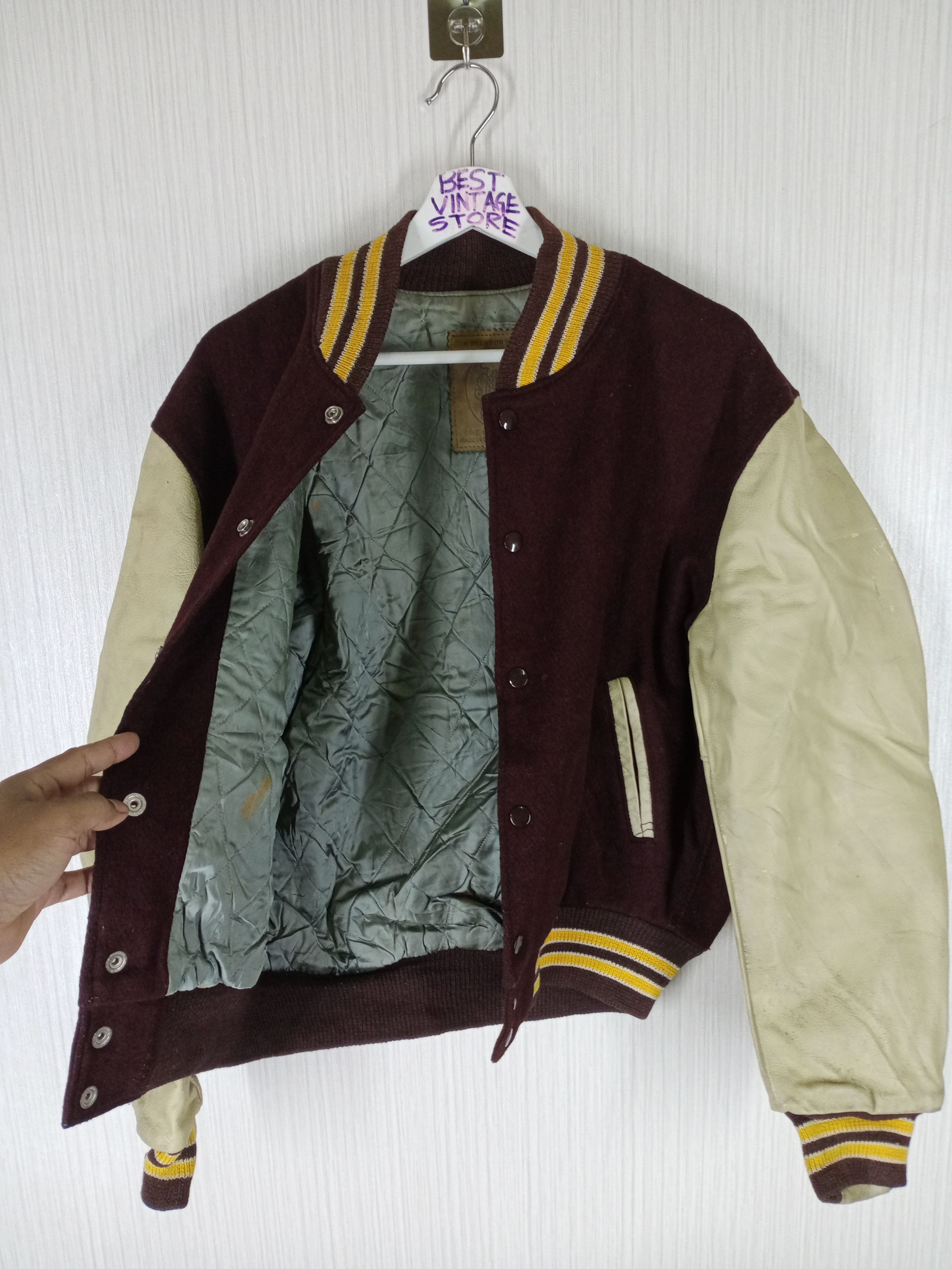 Golden Bear Vintage 90s Golden bear varsity jacket LEATHER + WOOL Size US M / EU 48-50 / 2 - 7 Thumbnail