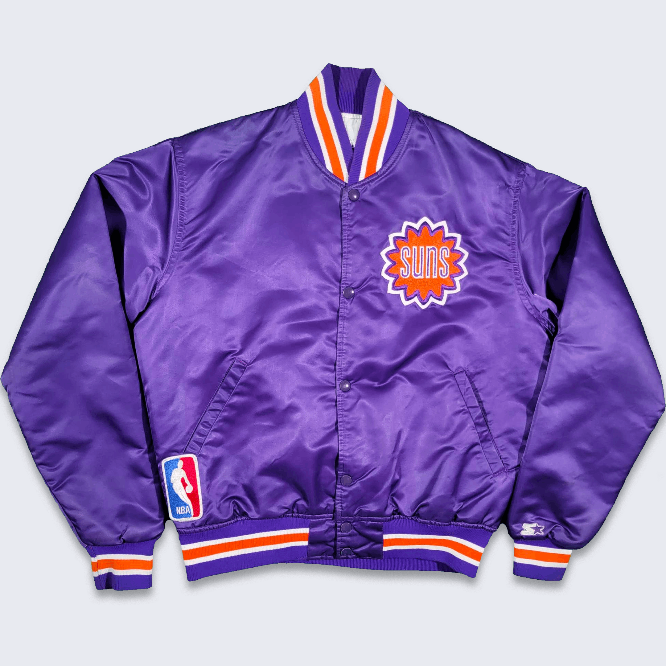 image of Phoenix Suns Vintage 80's Starter Satin Bomber Jacket in Purple, Men's (Size Medium)