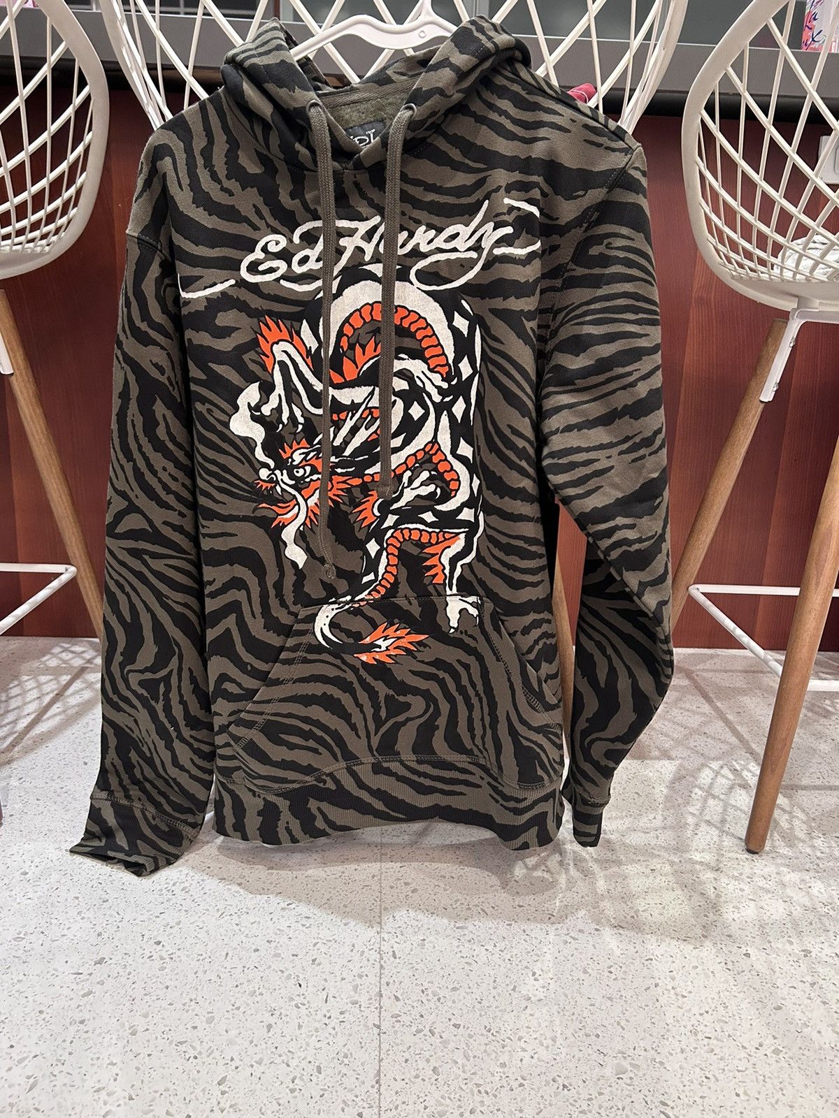 Ed Hardy Dragon Camo Zebra Graphic Pullover Hoodie