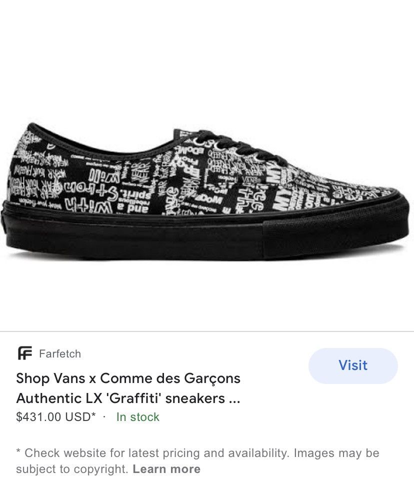 image of Vault Lx X Comme Des Garcons Shoes in Black, Men's (Size 8)