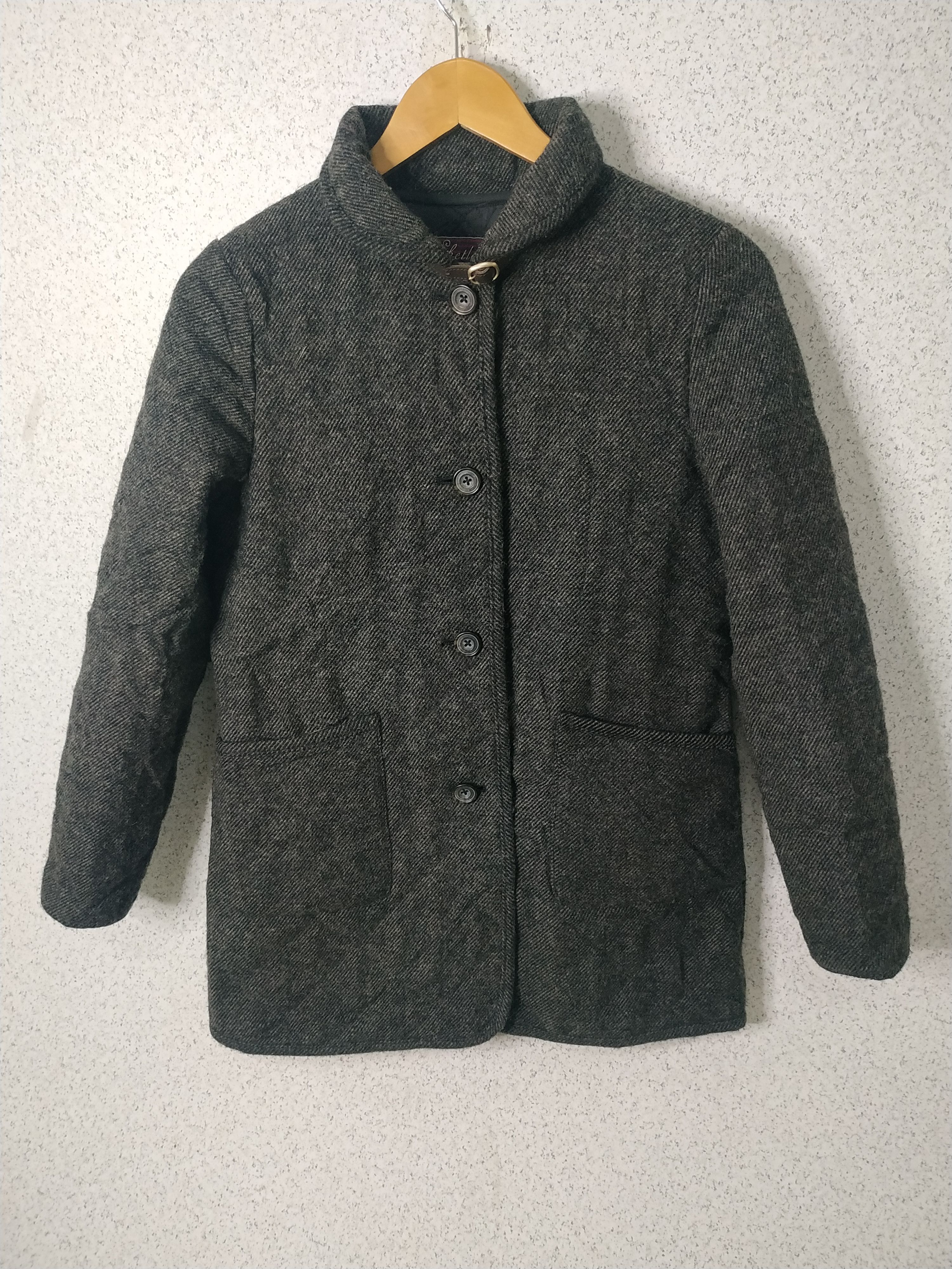 Japanese Brand Shetland Wool Quilted Shawl Collar Jacket Size US S / EU 44-46 / 1 - 1 Thumbnail