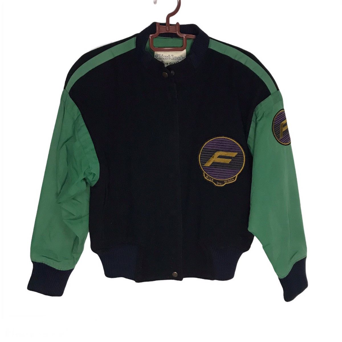 Japanese Brand Flint lock blue grass F logo varsity jacket Size US S / EU 44-46 / 1 - 1 Thumbnail