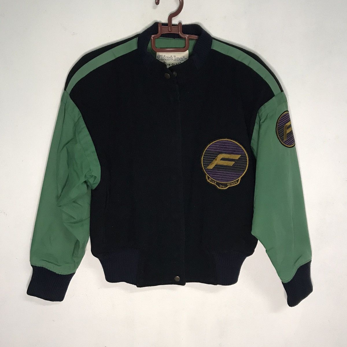 Japanese Brand Flint lock blue grass F logo varsity jacket Size US S / EU 44-46 / 1 - 2 Thumbnail