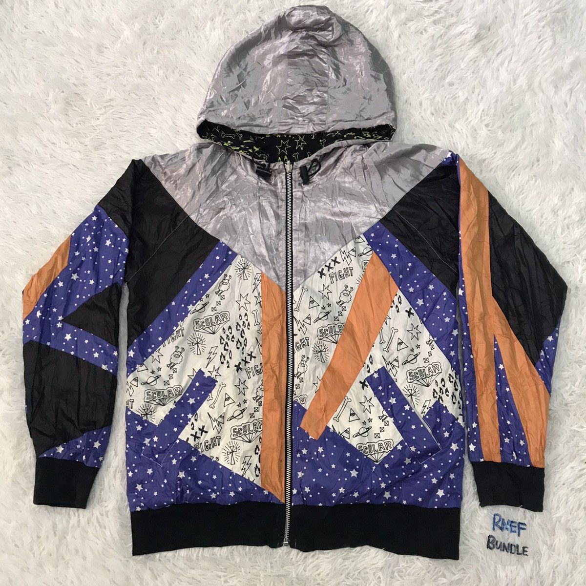 Japanese Brand SCOLAR OVERPRINT SWEATSHIRT REVERSIBLE ZIPPER HOODIE Size US S / EU 44-46 / 1 - 2 Thumbnail