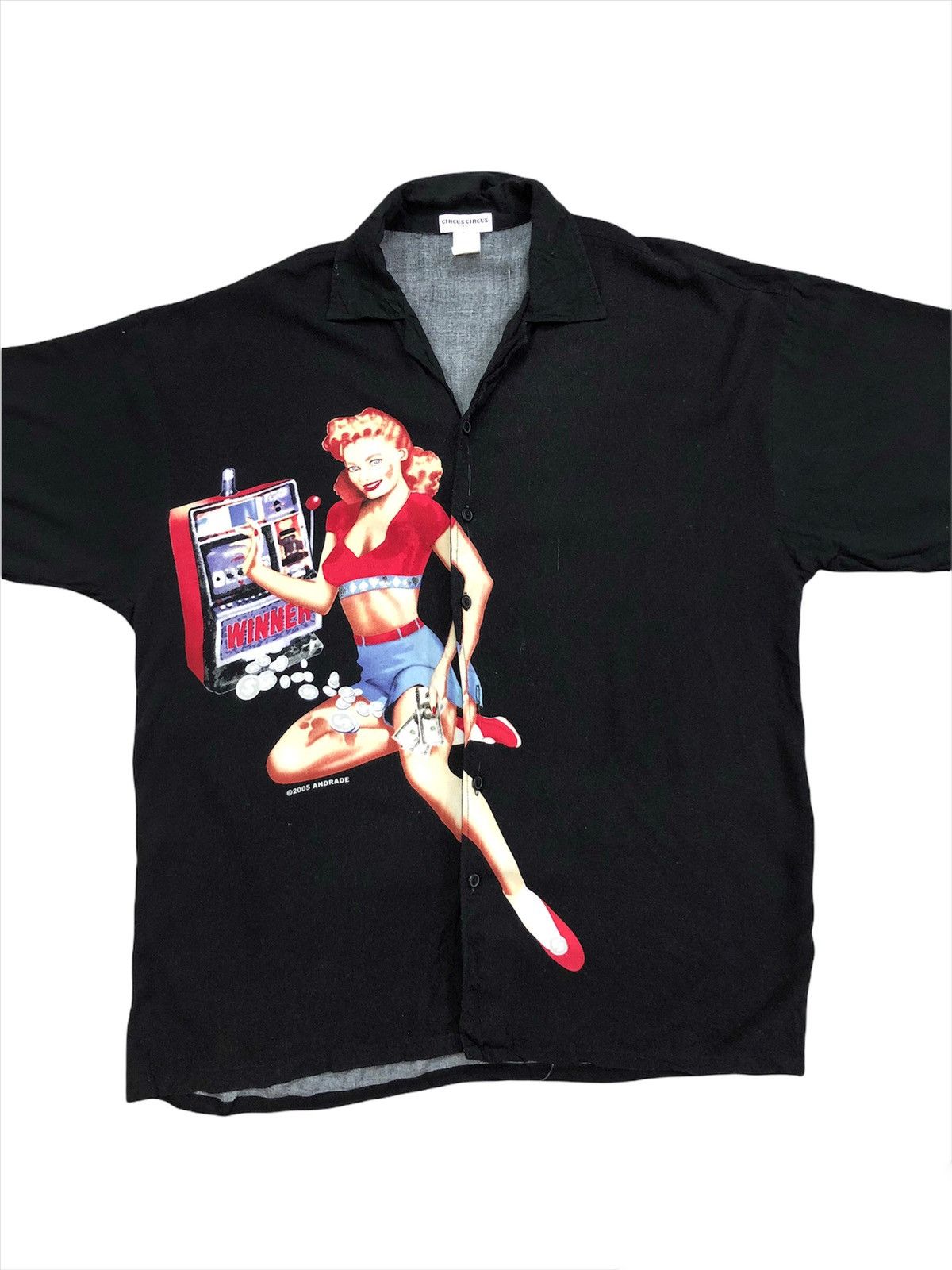 2005 Andrade Pin Up Girl Camp Collar Rayon Shirt