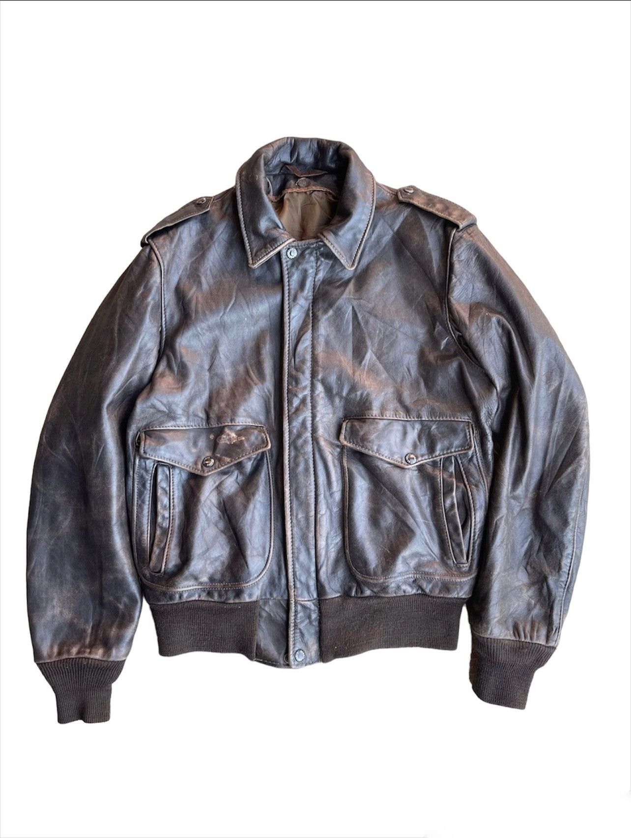 image of True Vintage Schott 80's Aviator Patina Leather Jacket in Patina Dark Brown, Men's (Size Medium)