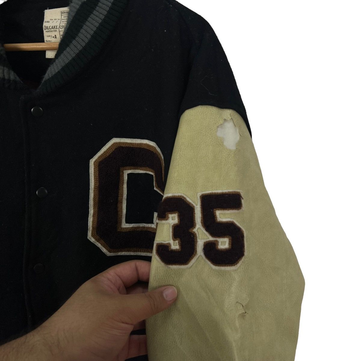 Japanese Brand VINTAGE VARSITY JACKET DILCAKE JAPAN LEATHER HANDLING USED Size US XXL / EU 58 / 5 - 6 Thumbnail