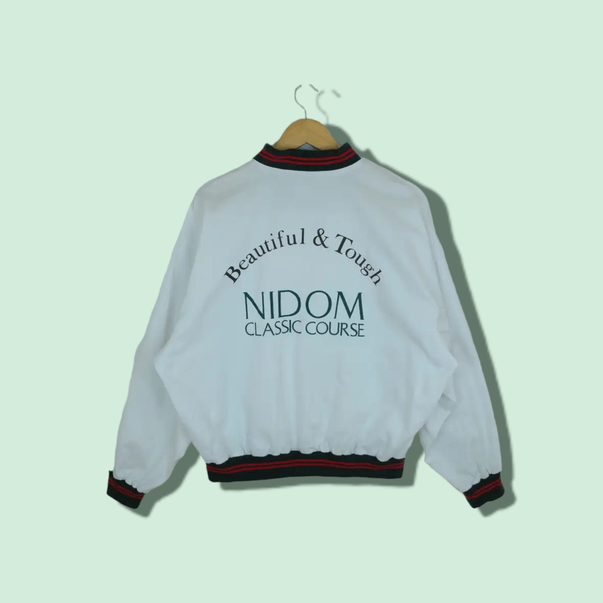 image of Varsity Jacket Nidom Japan Big Spell Out Logo Varsity Style Jacket in White, Men's (Size 2XL)