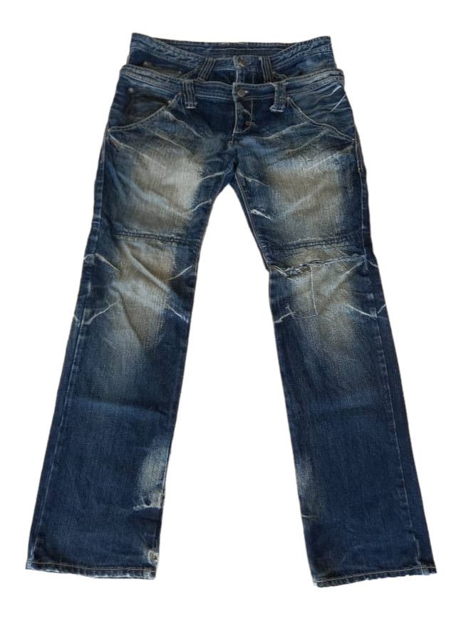 image of Ppfm Double Waist Distressed Faded Denim, Men's (Size 33)