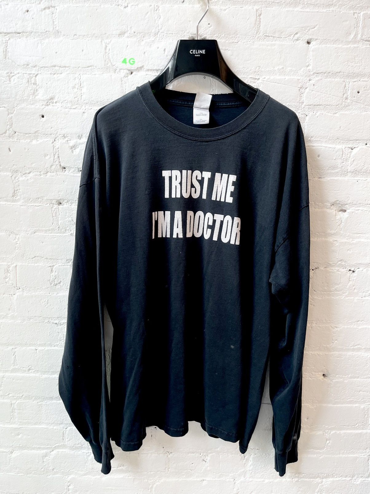 image of Vintage Thrashed Trust Me Im Doctor Baggy Shirt Long Sleeve in Black, Men's (Size 2XL)