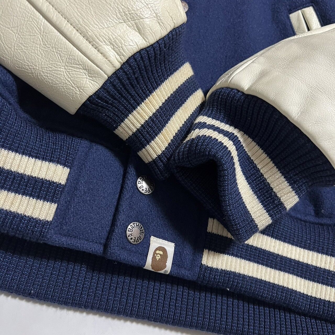 Bape BAPE shark versity jacket Navy/White Size US S / EU 44-46 / 1 - 2 Thumbnail