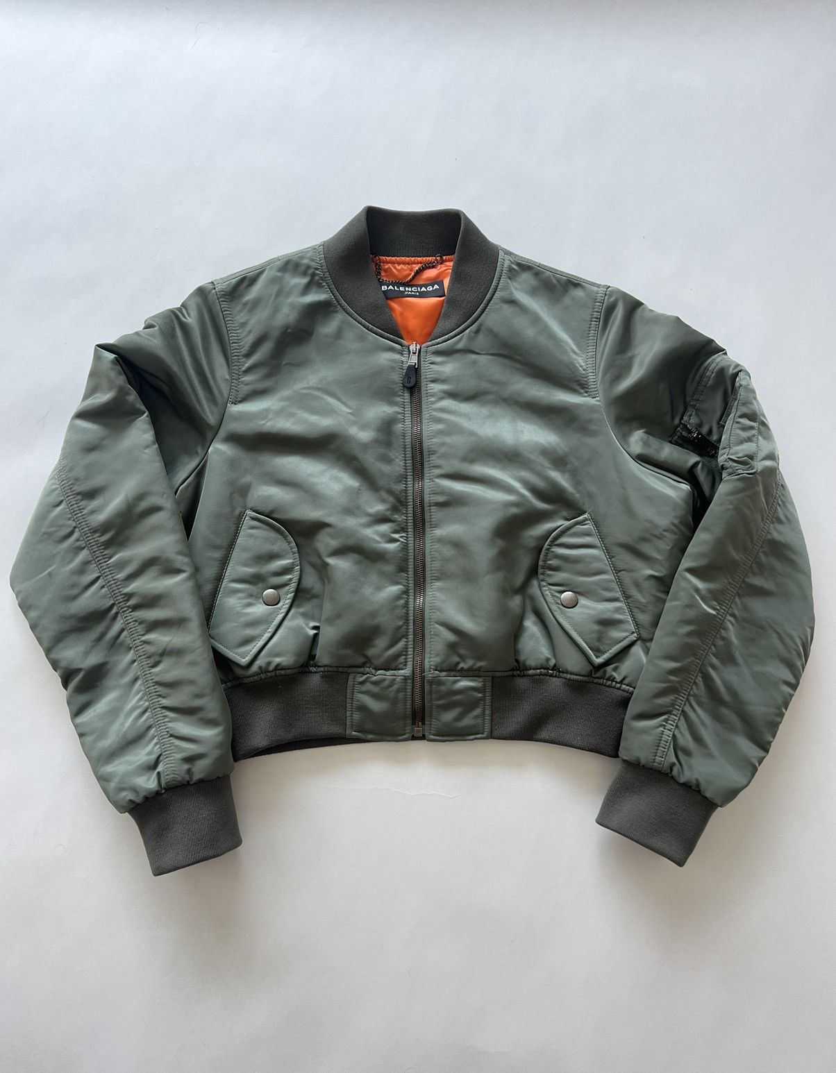 image of Balenciaga Ss17 Cropped Bomber in Olive Green, Men's (Size Medium)