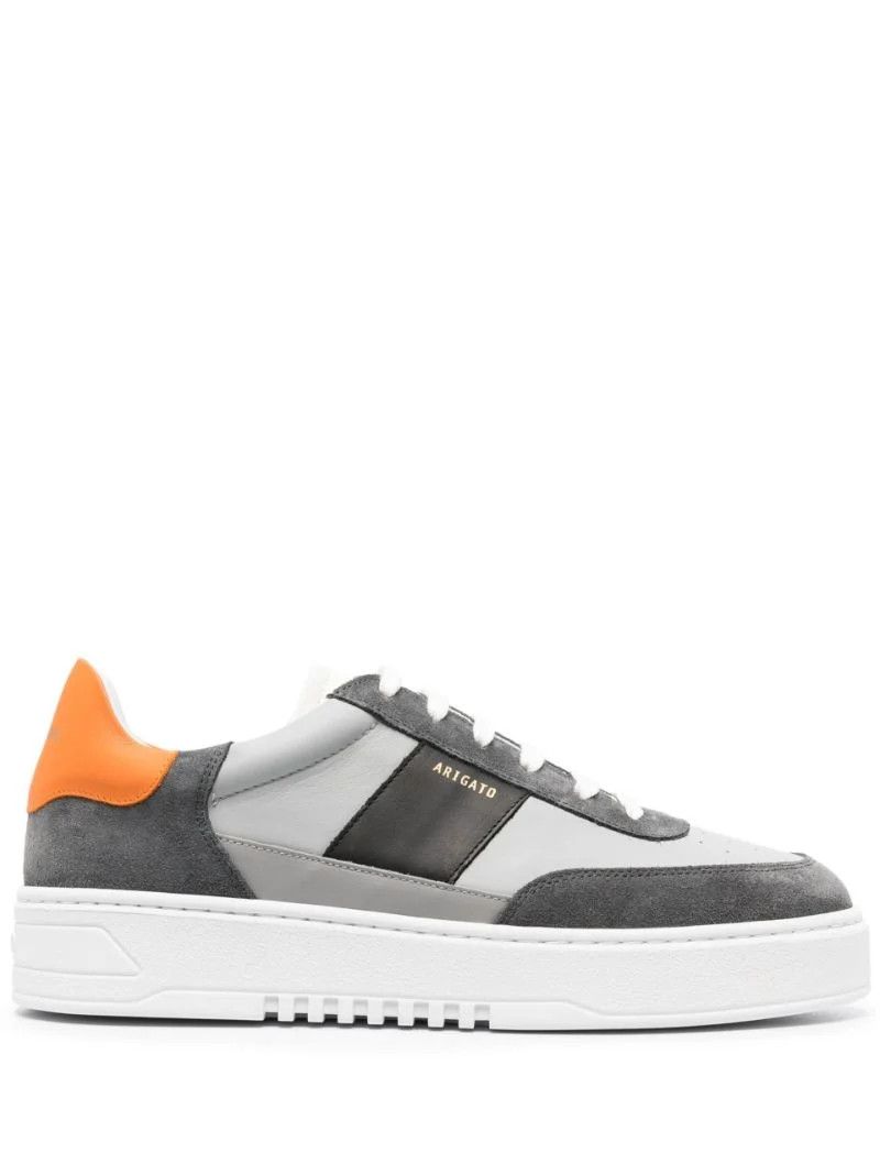 Grey And Orange Orbit Vintage Leather Sneakers