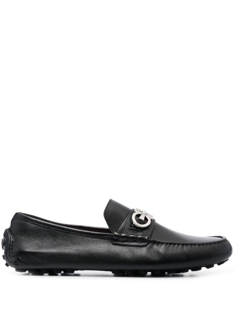 Black Gancini Detail Leather Driver Shoes