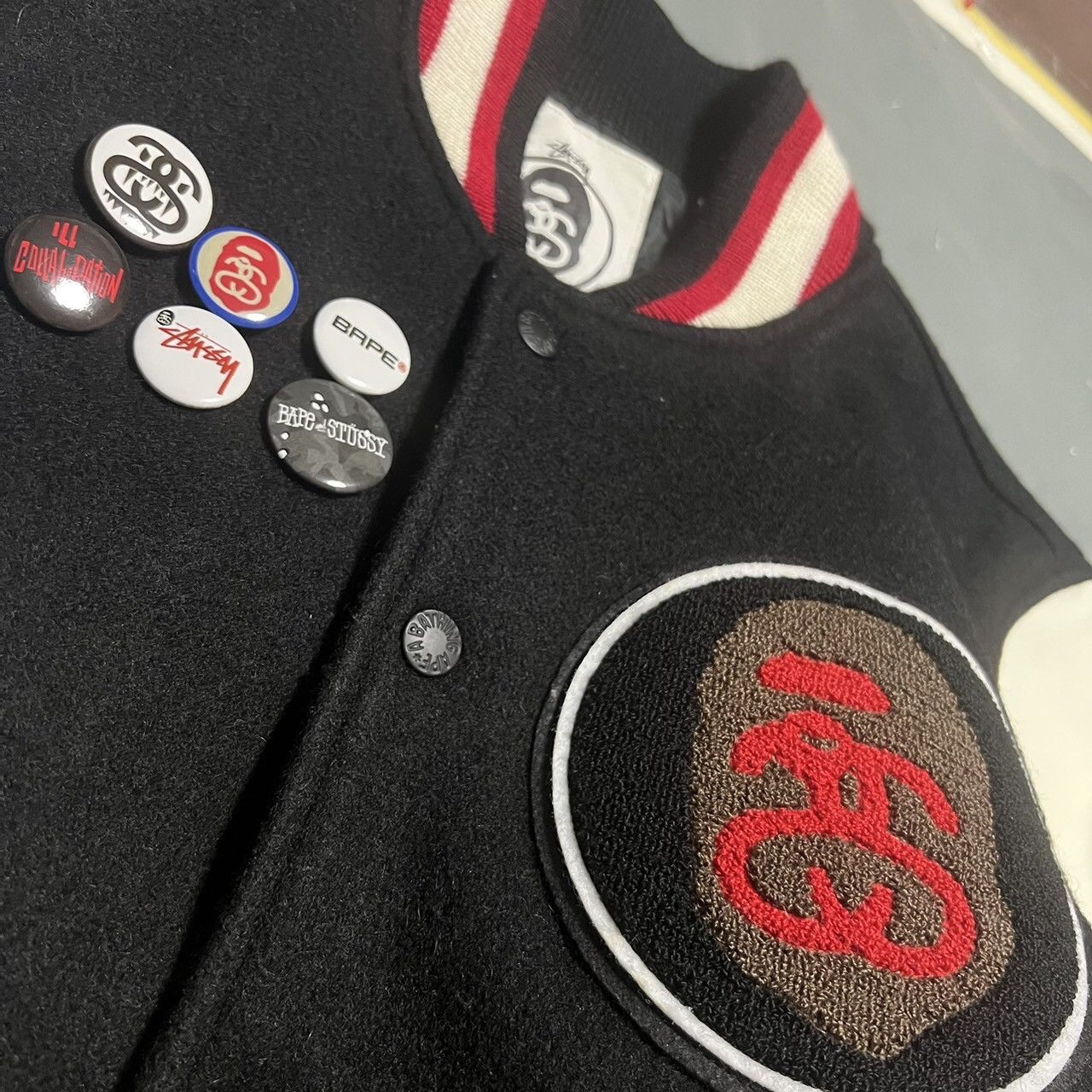 Bape BAPE stussy versity jacket black/beige Size US M / EU 48-50 / 2 - 3 Thumbnail