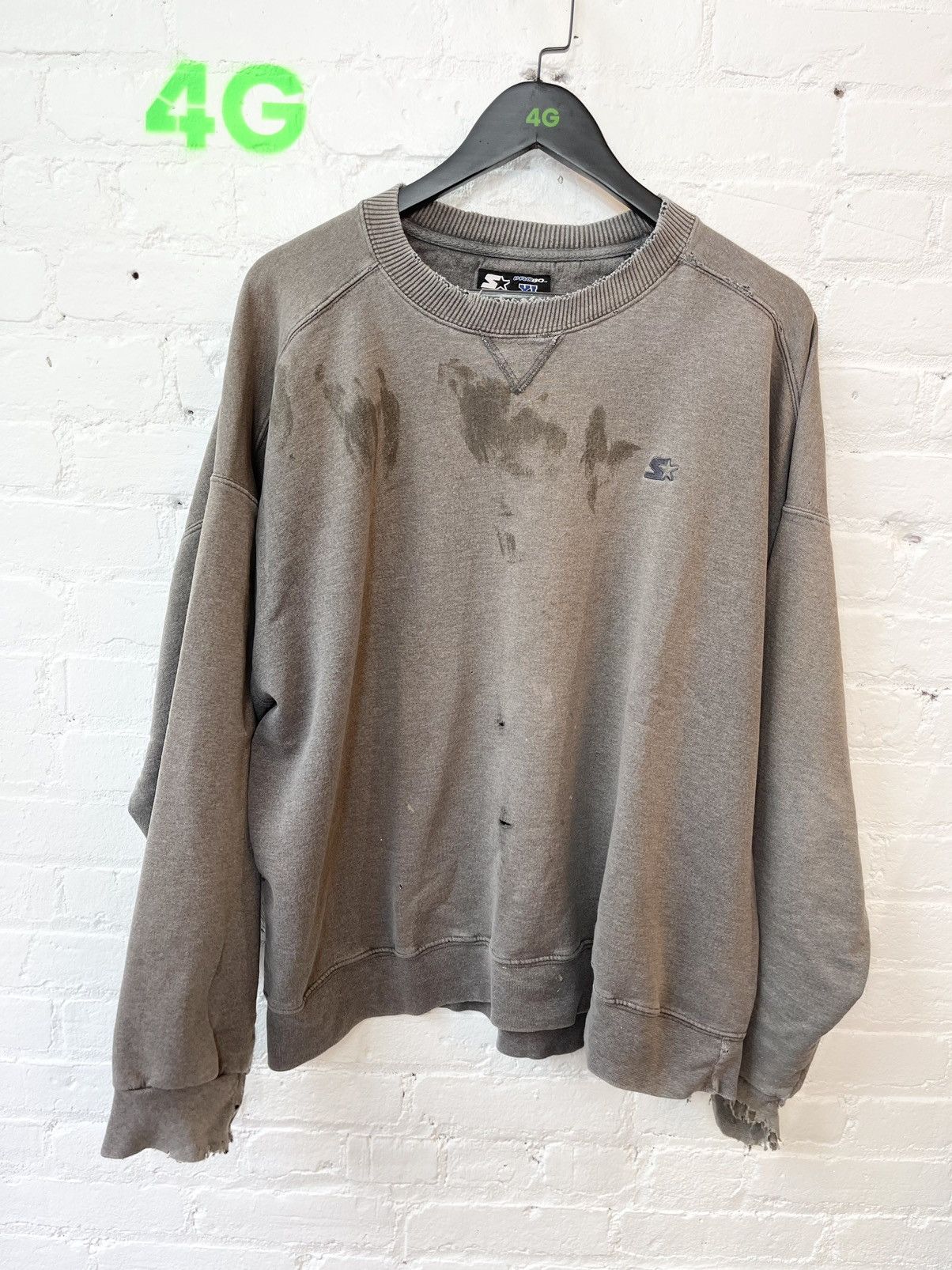 image of 90's Thrashed Oversized Baggy Starter Sweater Shirt in Brownish Gre, Men's (Size XL)