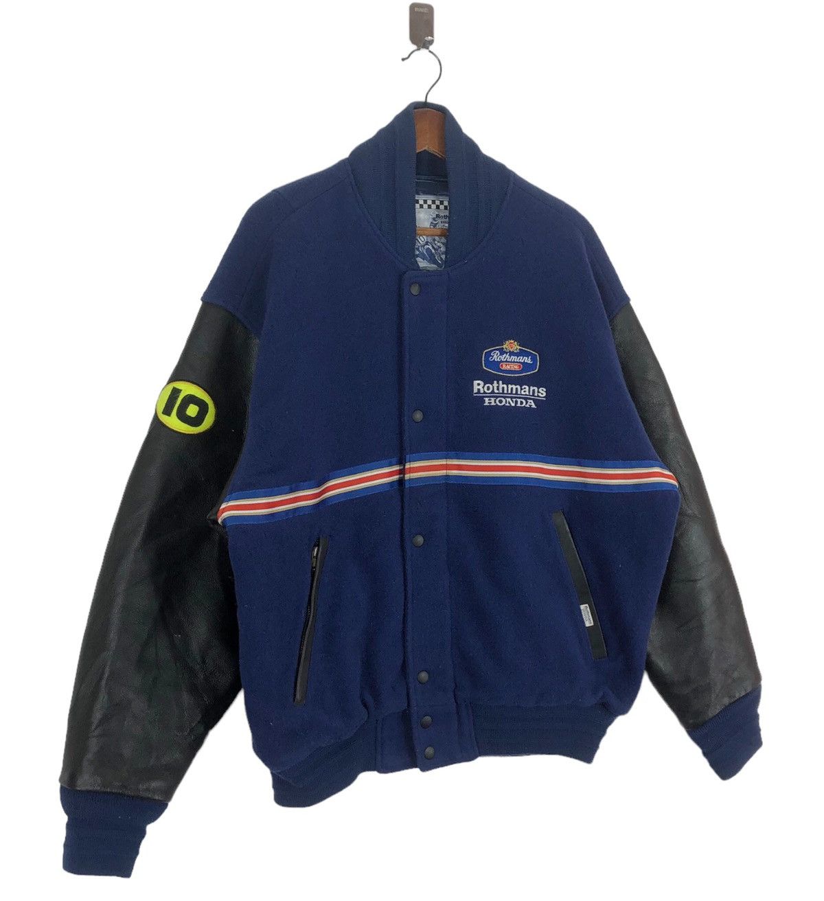 Honda VINTAGE HONDA ROTHMANS RACING VARSITY LEATHER JACKET Size US L / EU 52-54 / 3 - 4 Thumbnail