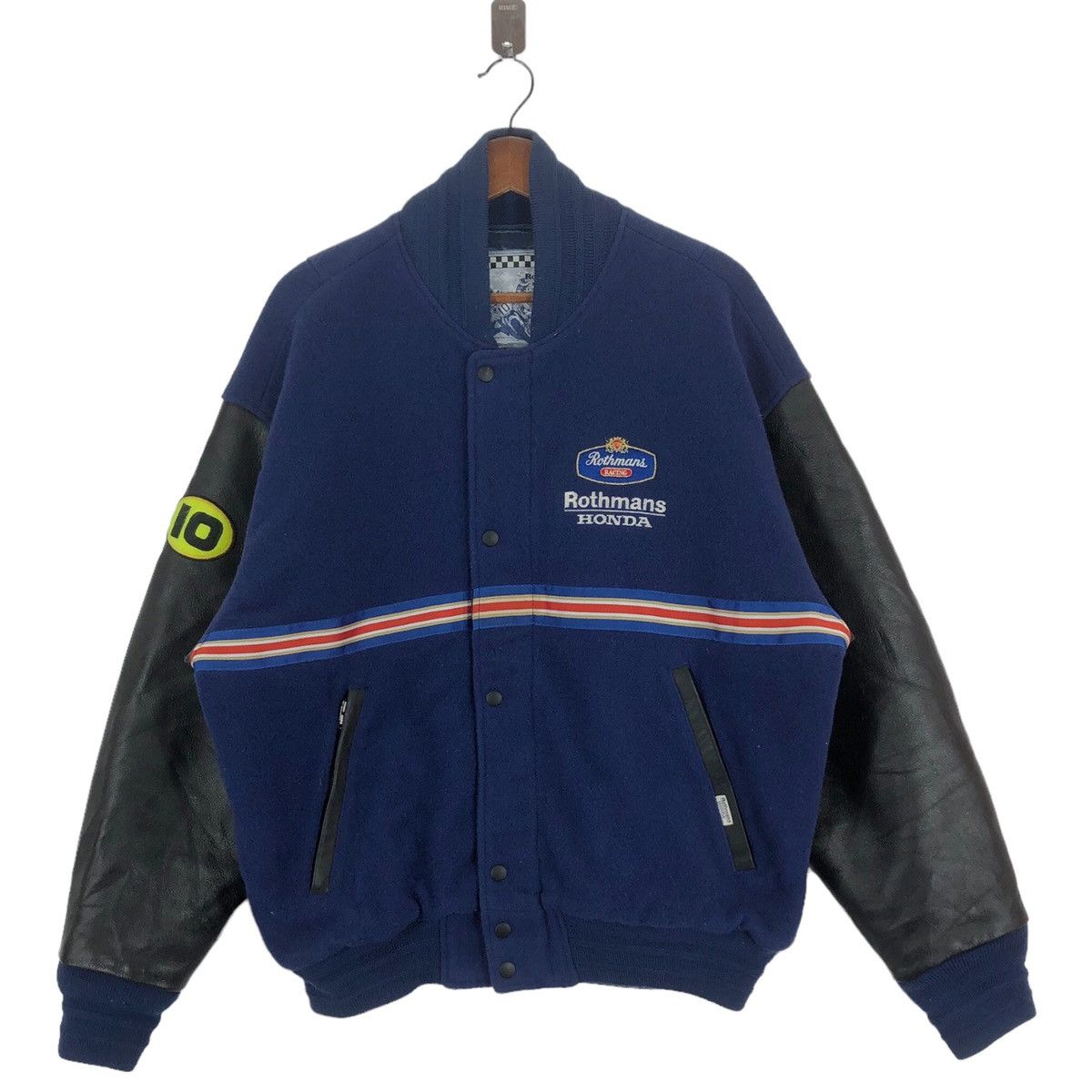 Honda VINTAGE HONDA ROTHMANS RACING VARSITY LEATHER JACKET Size US L / EU 52-54 / 3 - 2 Thumbnail