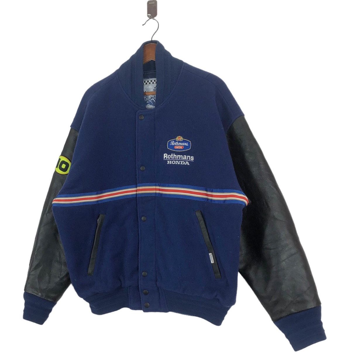 Honda VINTAGE HONDA ROTHMANS RACING VARSITY LEATHER JACKET Size US L / EU 52-54 / 3 - 3 Thumbnail