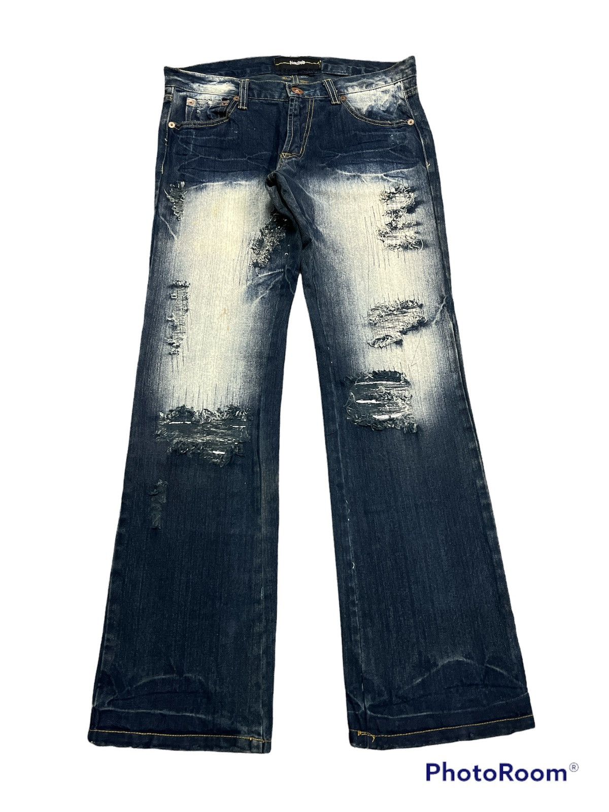 image of Avant Garde x Seditionaries Flared Ripped Patchwork Japan Denim Pants Limited in Blue Distressed (S