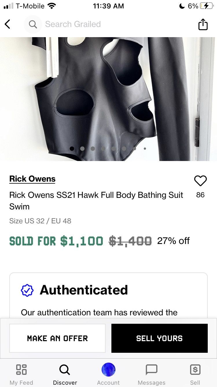 Rick Owens HAWK Full Body Swim suit Bikini SAMPLE Size S / US 4 / IT 40 - 11 Thumbnail