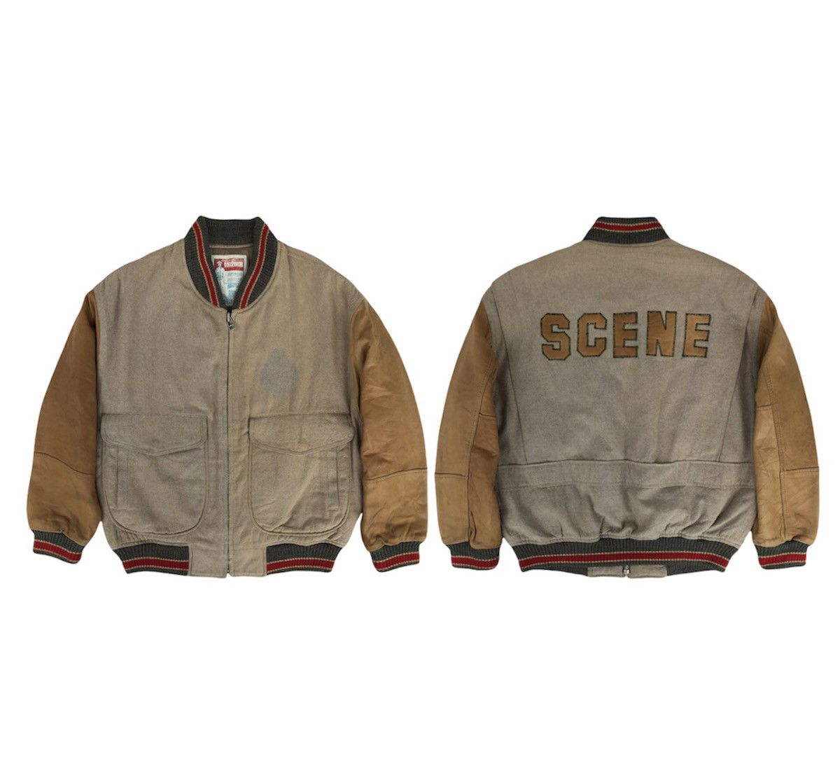 Vintage 🔥Vintage Scene Army/Navy Letterman Jacket Cowhide Leather Size US M / EU 48-50 / 2 - 8 Thumbnail