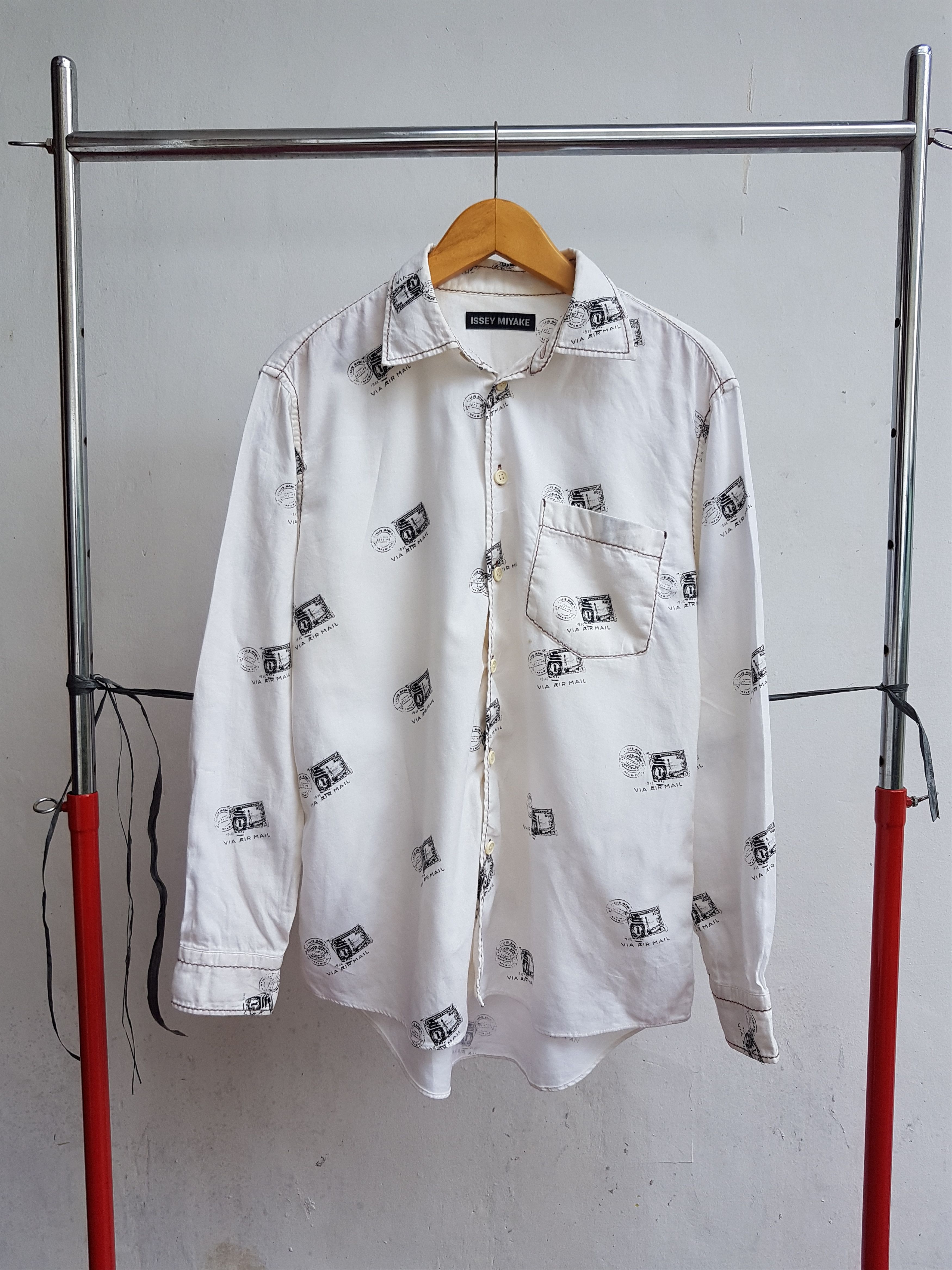 Issey Miyake 1997 Issey Miyake 1932 Via Airmail Stamp Shirt Size US S / EU 44-46 / 1 - 1 Thumbnail