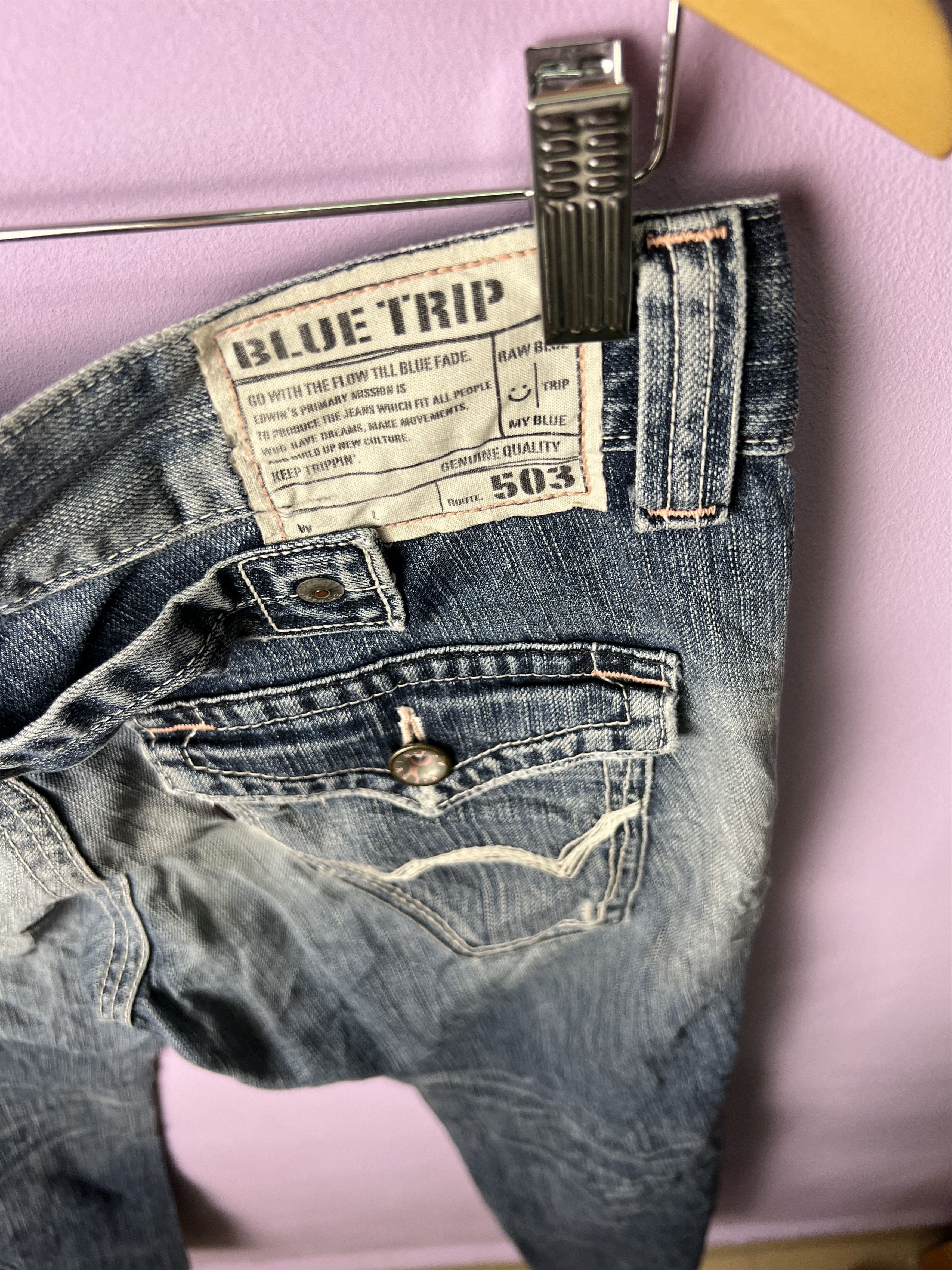 Edwin 🔥Vintage Edwin 503 Blue Trip Distressed Denim Size US 32 / EU 48 - 12 Thumbnail