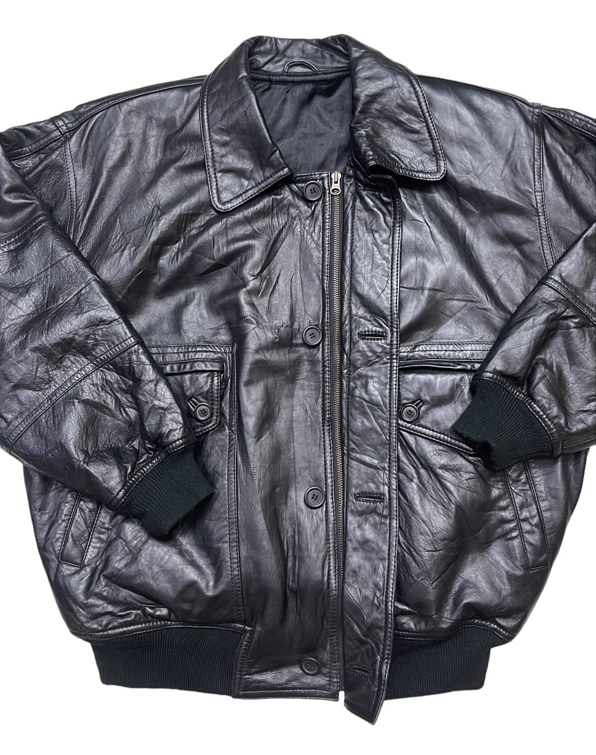Vintage Vintage Black Sheep Leather Bomber Jacket Size US M / EU 48-50 / 2 - 6 Thumbnail
