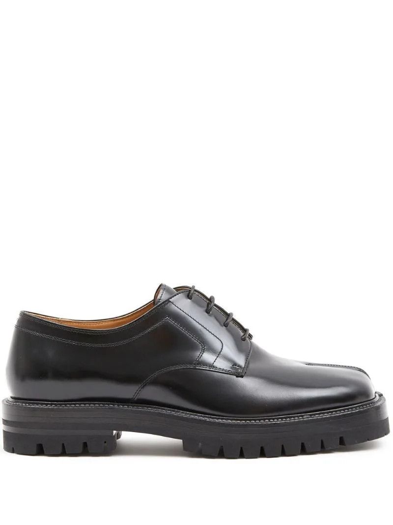 Black Tabi Leather Lace-Up Shoes