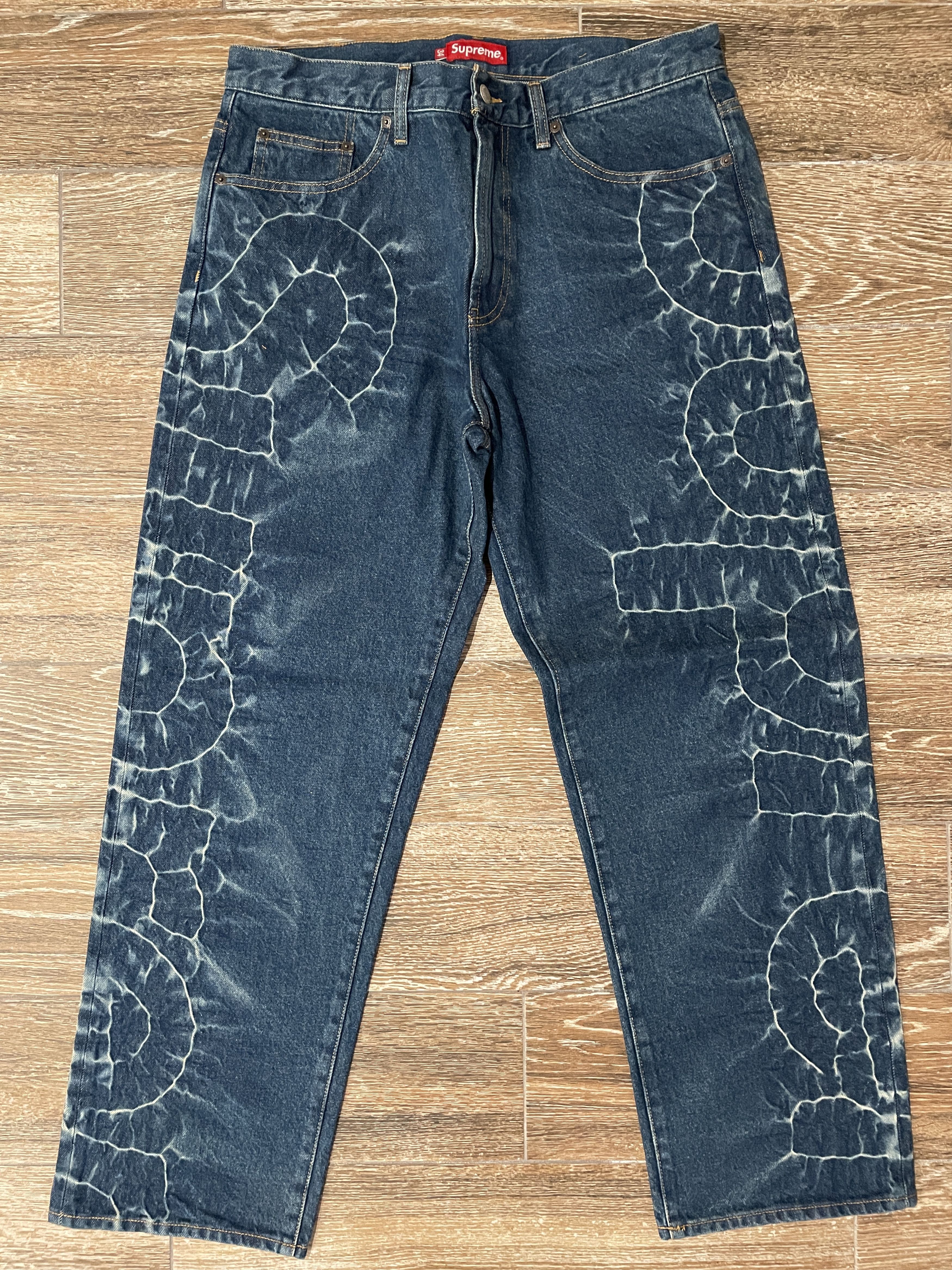 Pre-owned Supreme Shibori Jean Rigid Indigo Size 34 Denim New Ss23 In Blue