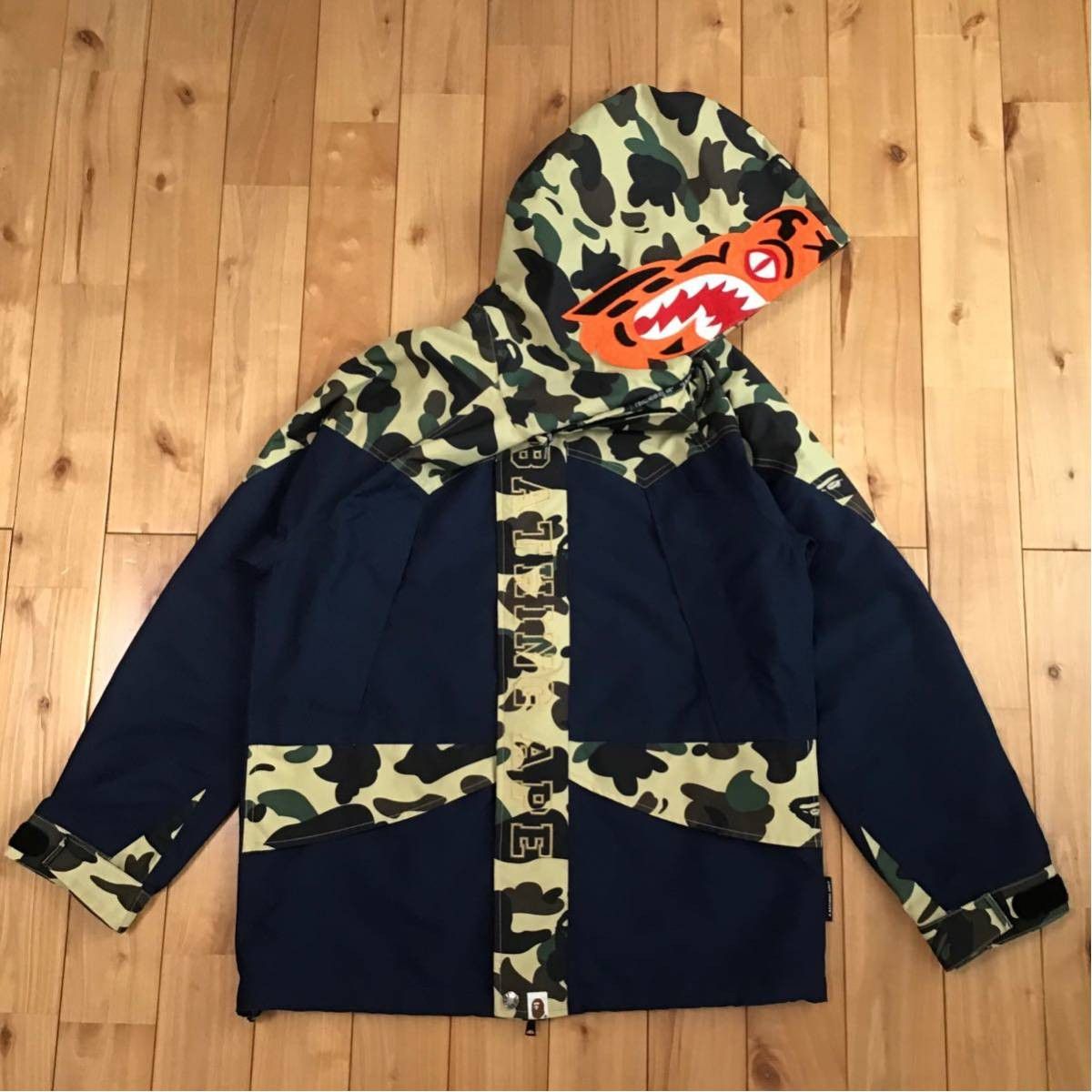 image of Bape Tiger Hoodie Snowboard Jacket Navy × 1St Camo Yellow, Men's (Size Medium)