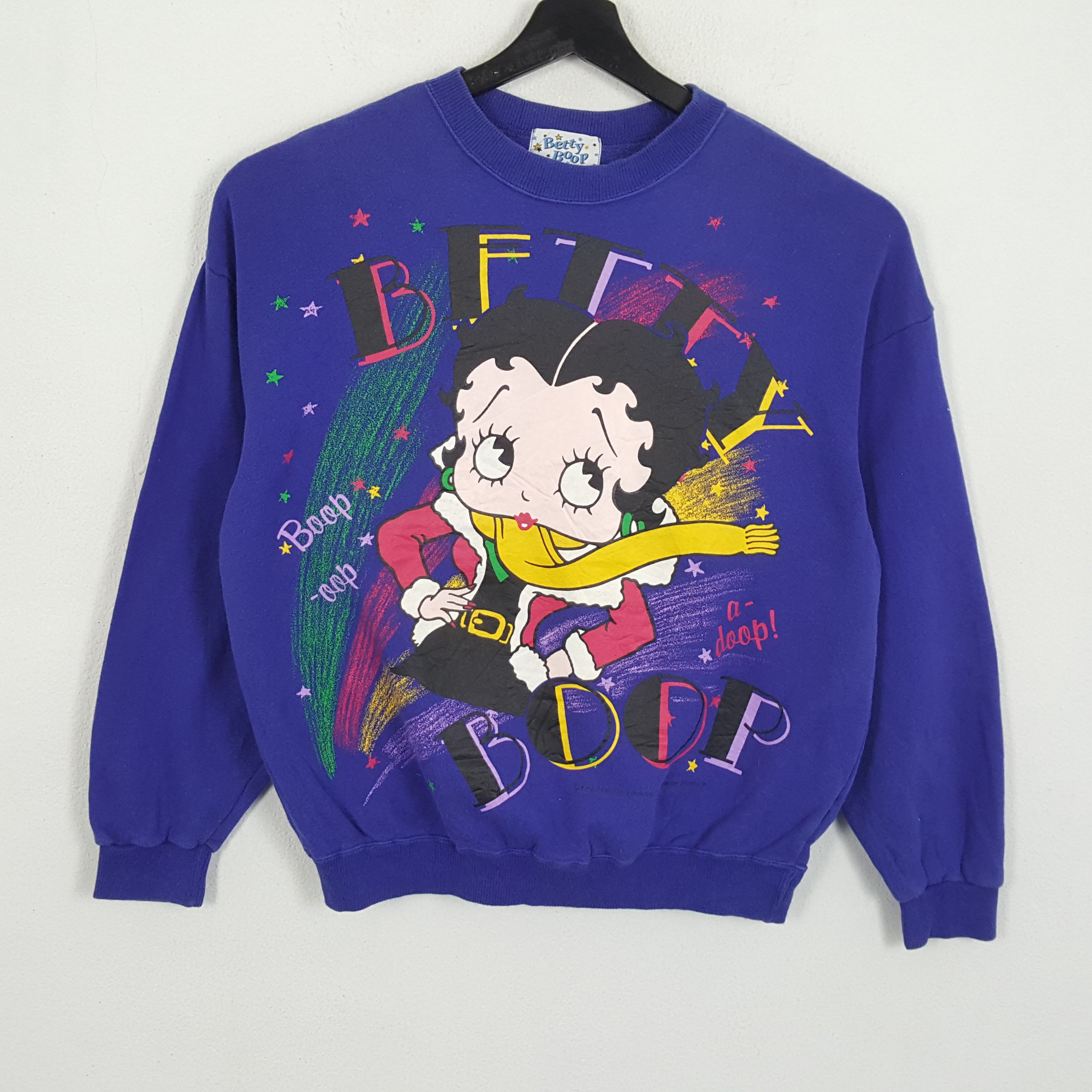 image of Betty Boop American Cartoon Big Print Vintage Sweatshirt in Blue, Men's (Size Medium)