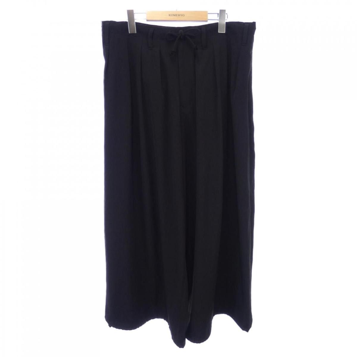 Cropped Pants Black Wide Plain Zip Fly