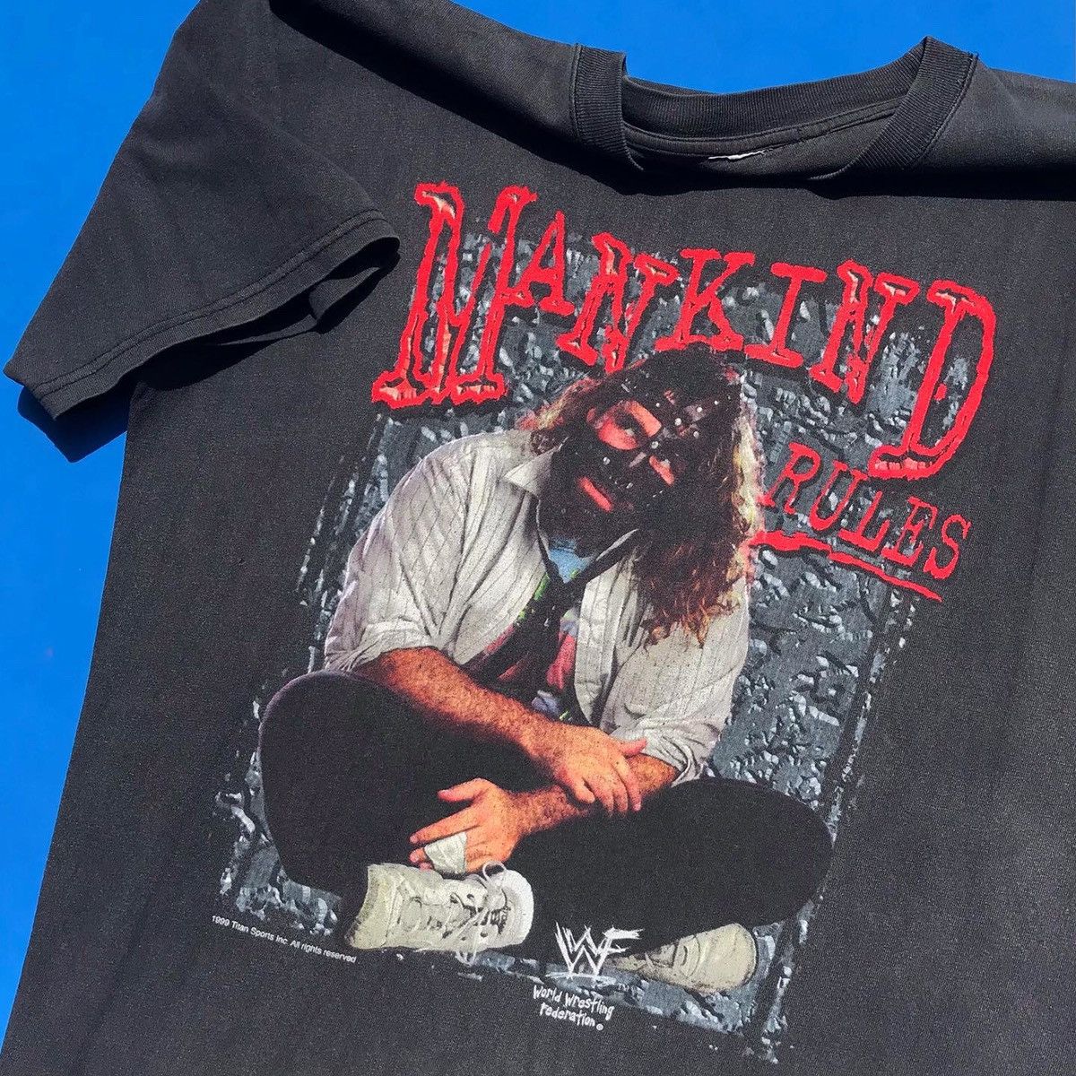 image of Vintage 1999 Mankind Rules Tee in Faded Black, Men's (Size XL)