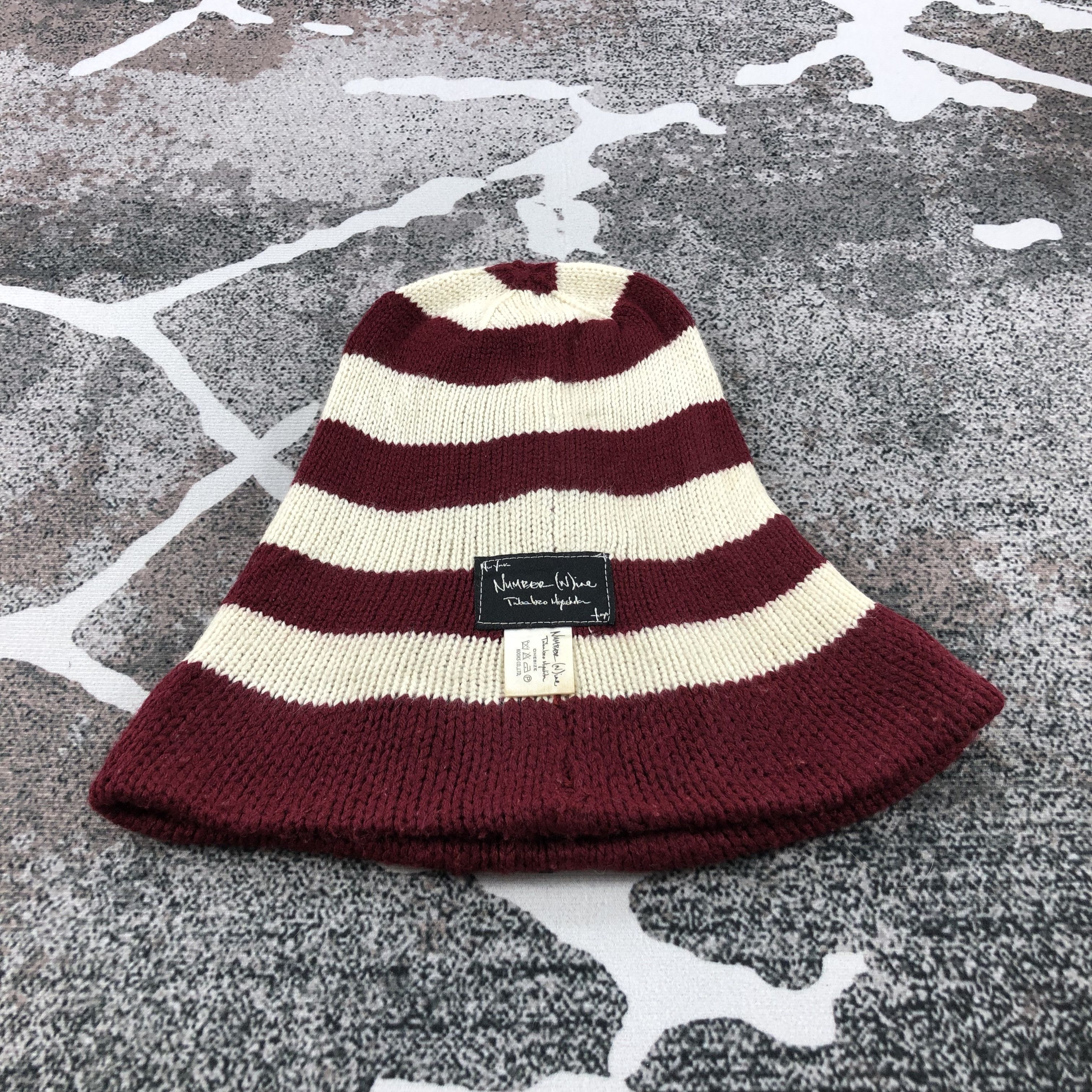 Japanese Brand Number (N)ine × Takahiro Miyashita Striped Knit Beanie B06 Size ONE SIZE - 1 Thumbnail