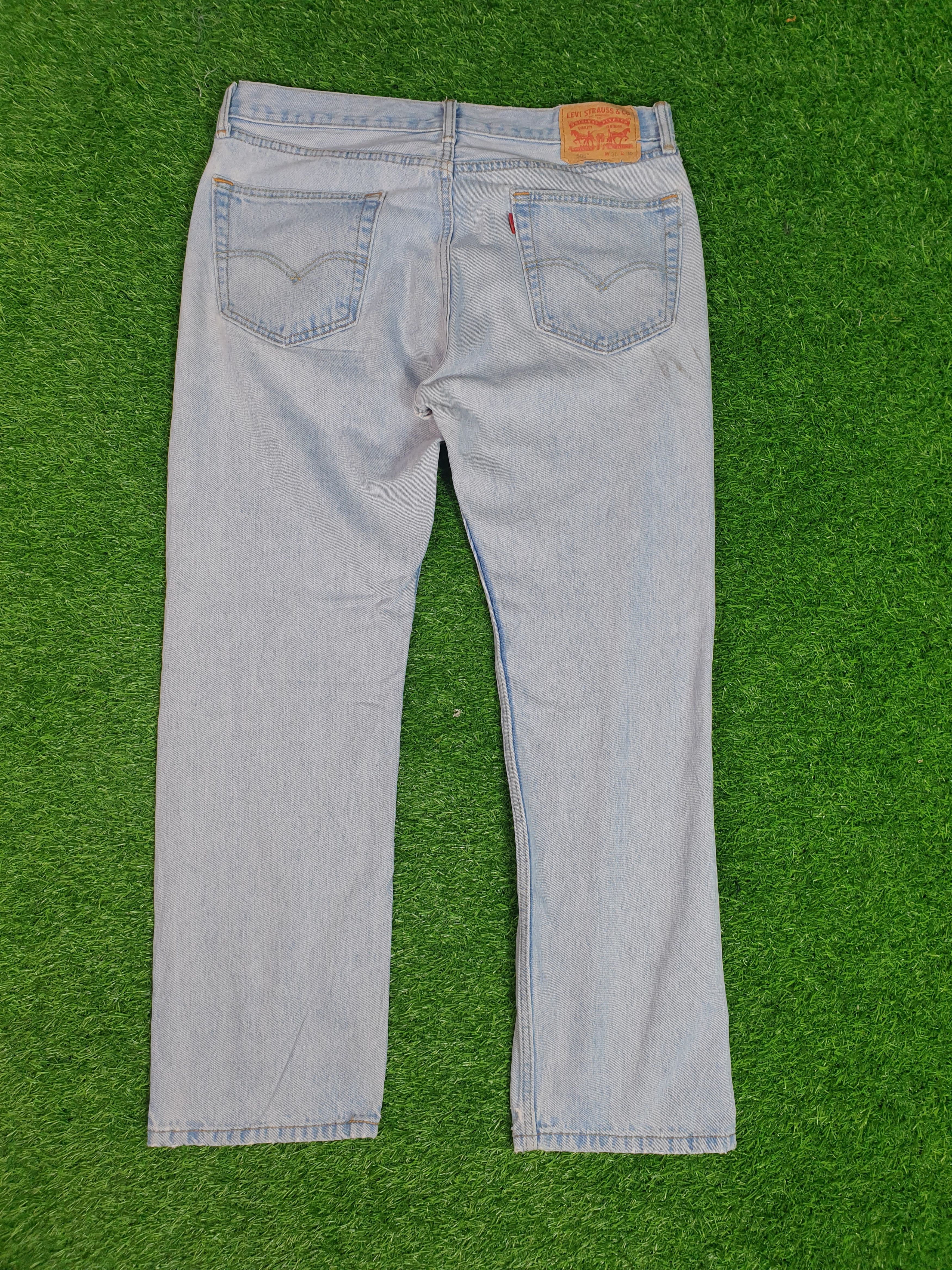 image of Levis Vintage Clothing x Vintage Levis 505 Faded Distressed Size 35X29.5 Jeans L0086 in Light Blue