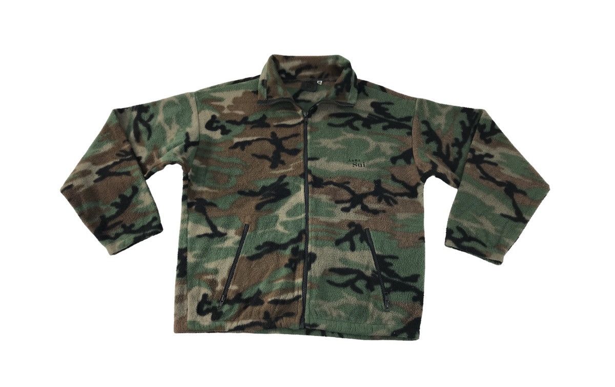 Anna Sui Military Green Camo Fleece Jacket Zipper Style