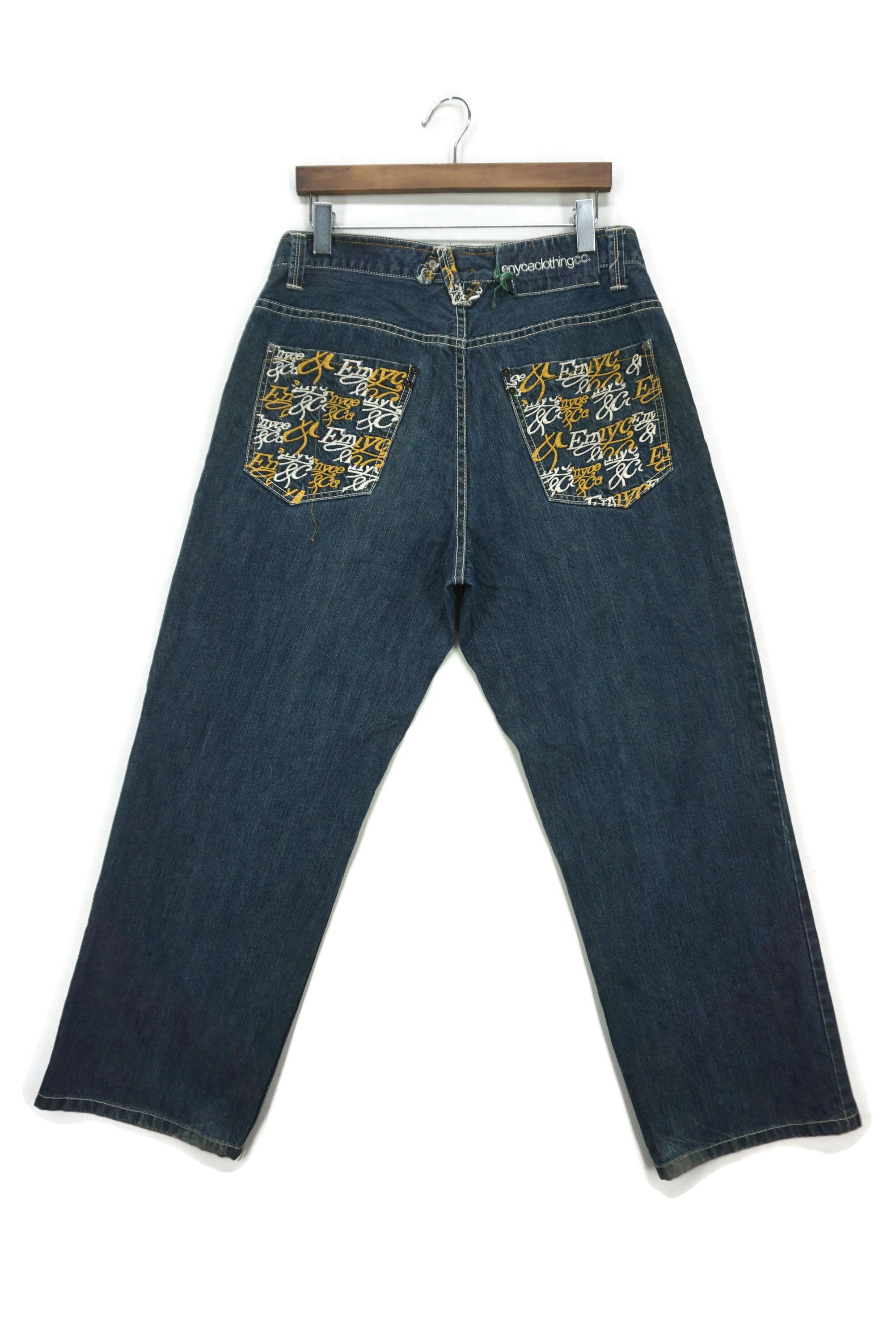 image of Enyce x Vintage Baggy Jeans Hip Hop Skate Relaxed Embroidered Embellished in Blue, Men's (Size 34)