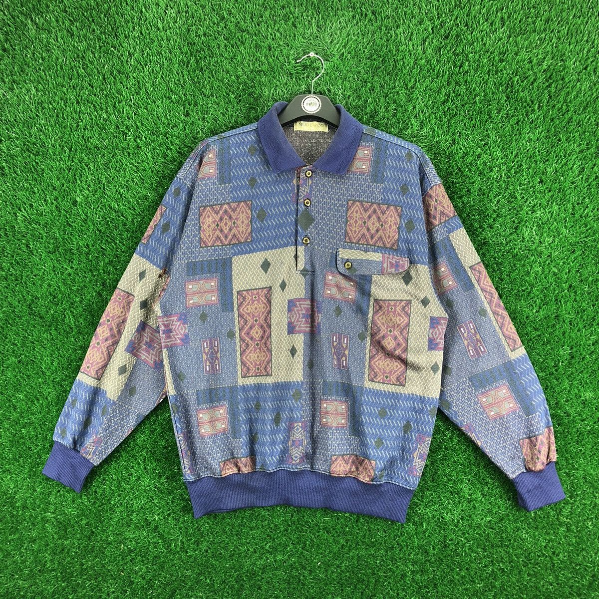 Aran Isles Knitwear Vintage 90's Knit Polo Shirt Single Pocket by Muc Evans Size US L / EU 52-54 / 3 - 1 Thumbnail