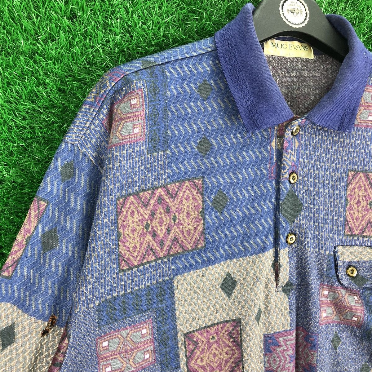 Aran Isles Knitwear Vintage 90's Knit Polo Shirt Single Pocket by Muc Evans Size US L / EU 52-54 / 3 - 2 Thumbnail