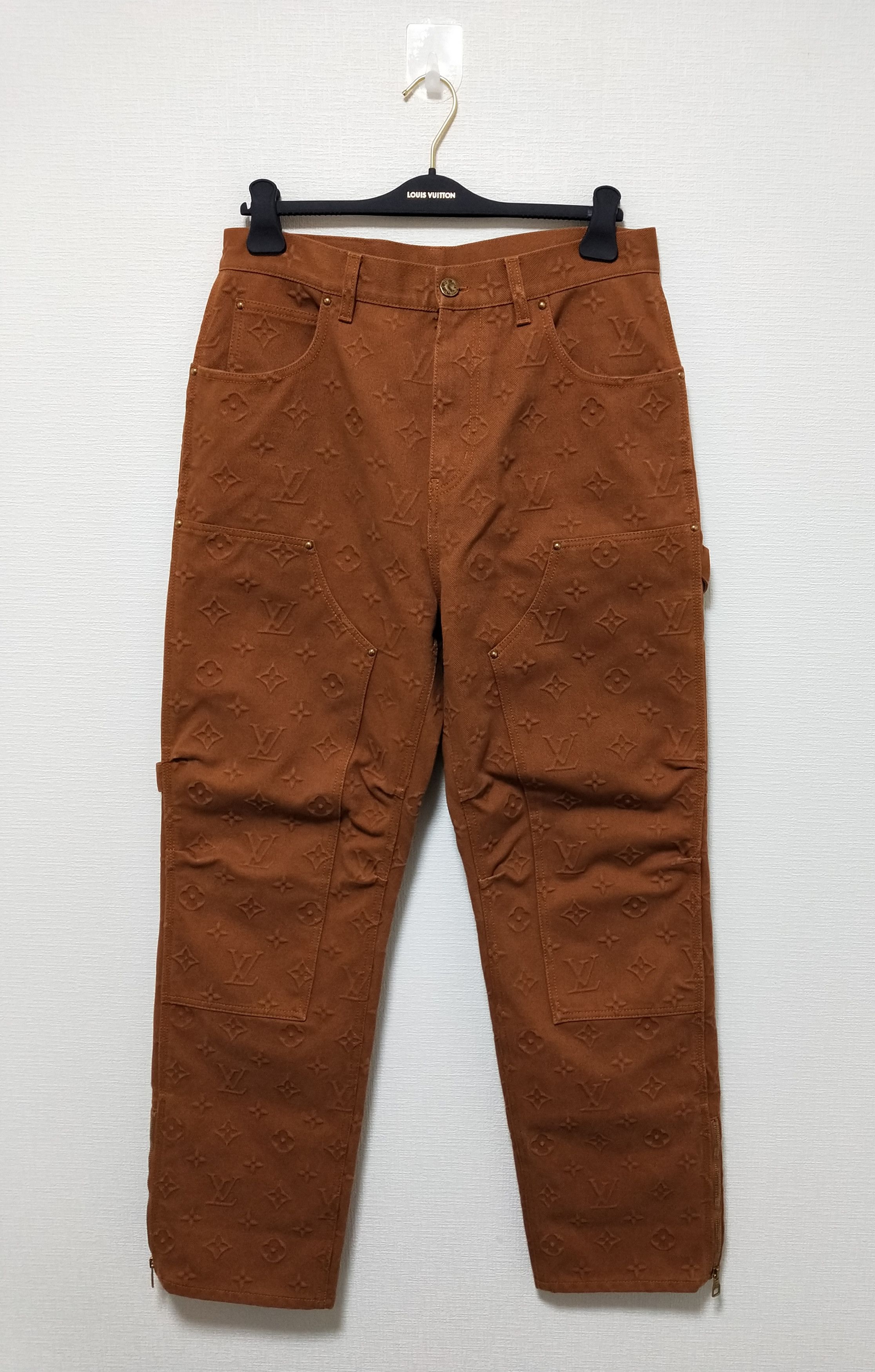 image of Louis Vuitton x Virgil Abloh Monogram Detail Carpenter Denim Jeans in Brown, Men's (Size 32)