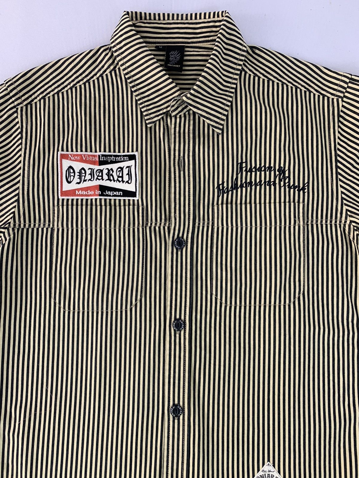 Japanese Brand 90s Hype Oniarai Visual Hickory Shirt Denim Worker Size US M / EU 48-50 / 2 - 2 Thumbnail