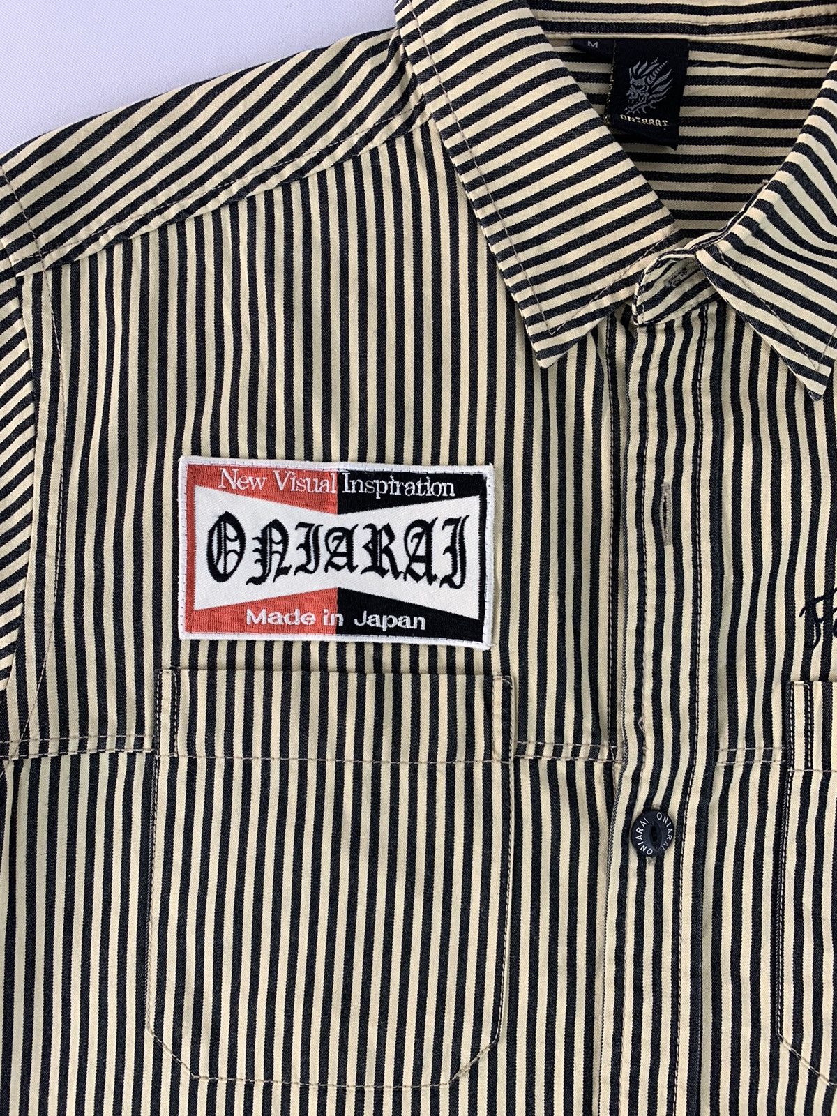Japanese Brand 90s Hype Oniarai Visual Hickory Shirt Denim Worker Size US M / EU 48-50 / 2 - 3 Thumbnail