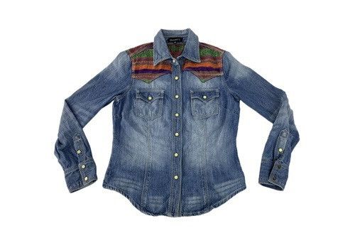 image of Vintage 90's Mono B Western Trucker Denim Shirt in Indigo, Women's (Size Small)