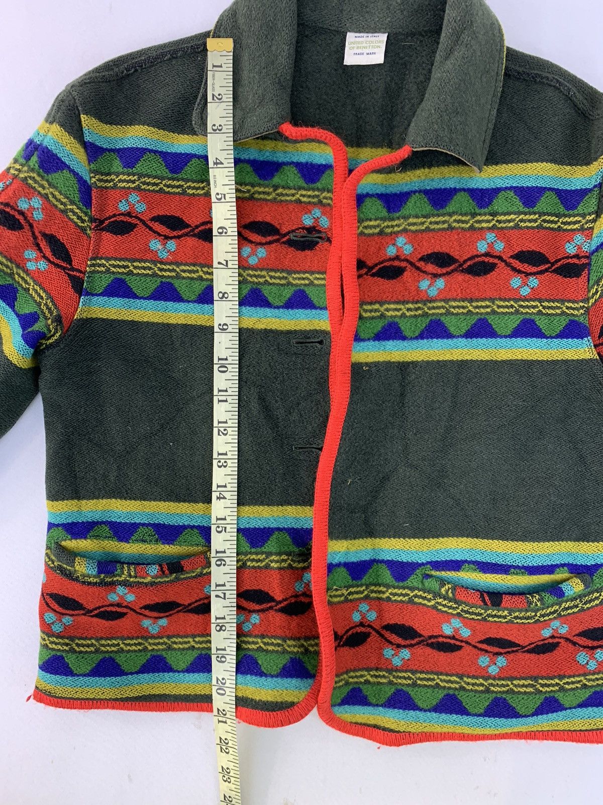 United Colors Of Benetton Vtg 90s United Color Of Benetton Navajo Stripe Wool Cardigan Size S / US 4 / IT 40 - 7 Thumbnail