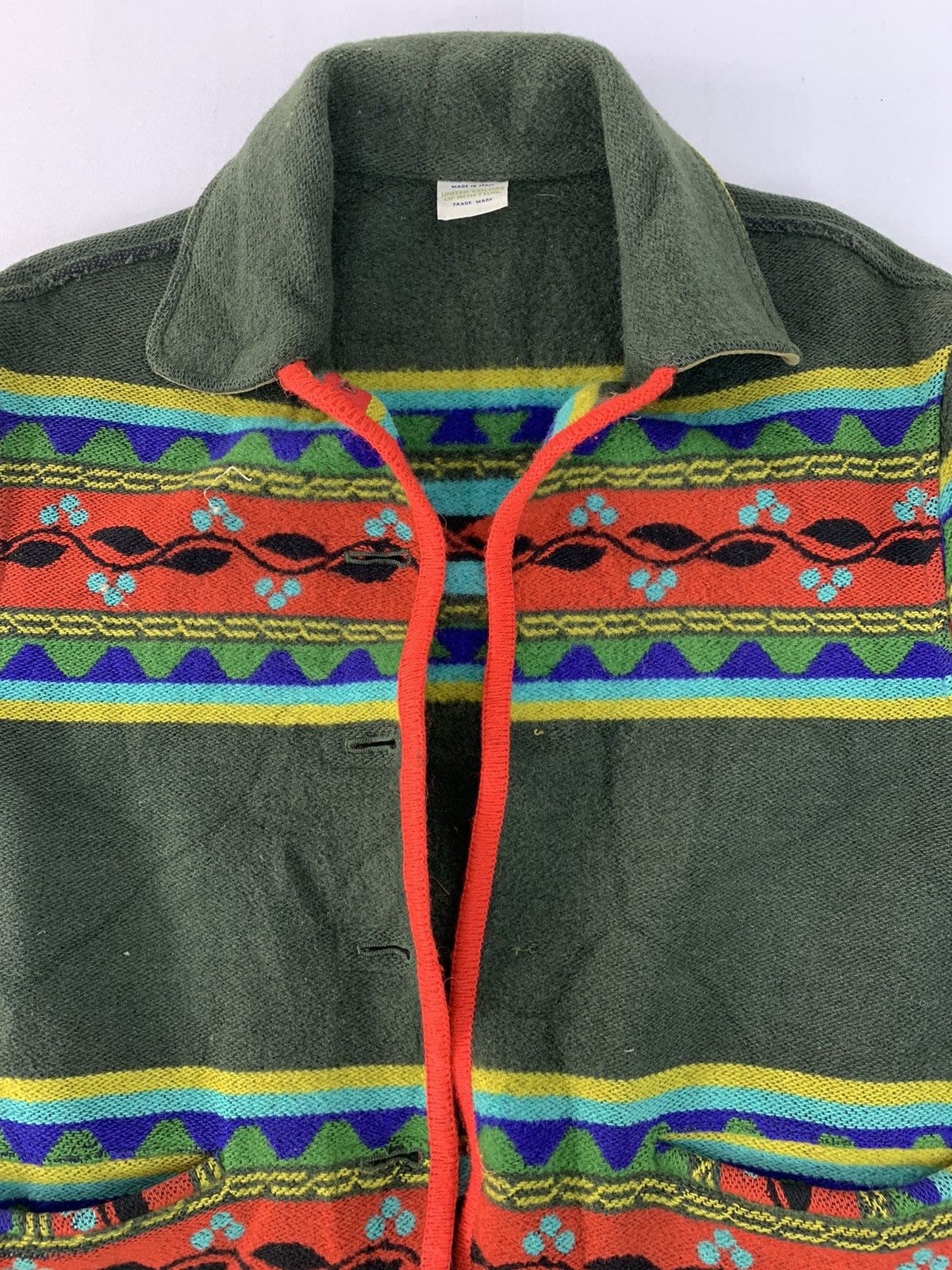 United Colors Of Benetton Vtg 90s United Color Of Benetton Navajo Stripe Wool Cardigan Size S / US 4 / IT 40 - 2 Thumbnail