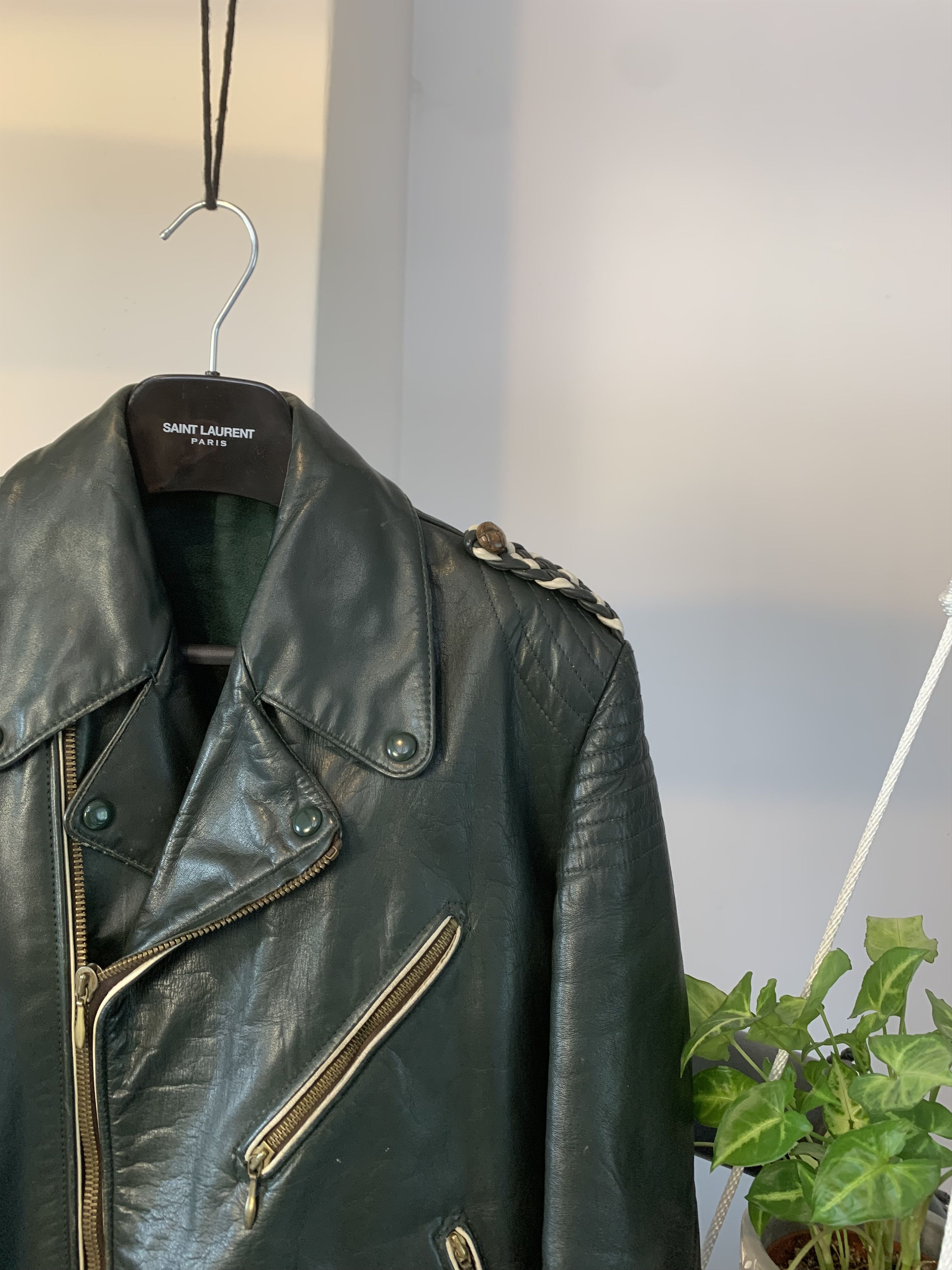 Japanese Brand 1960/70s German Motorcycle Green Leather Biker Jacket Size US L / EU 52-54 / 3 - 5 Thumbnail