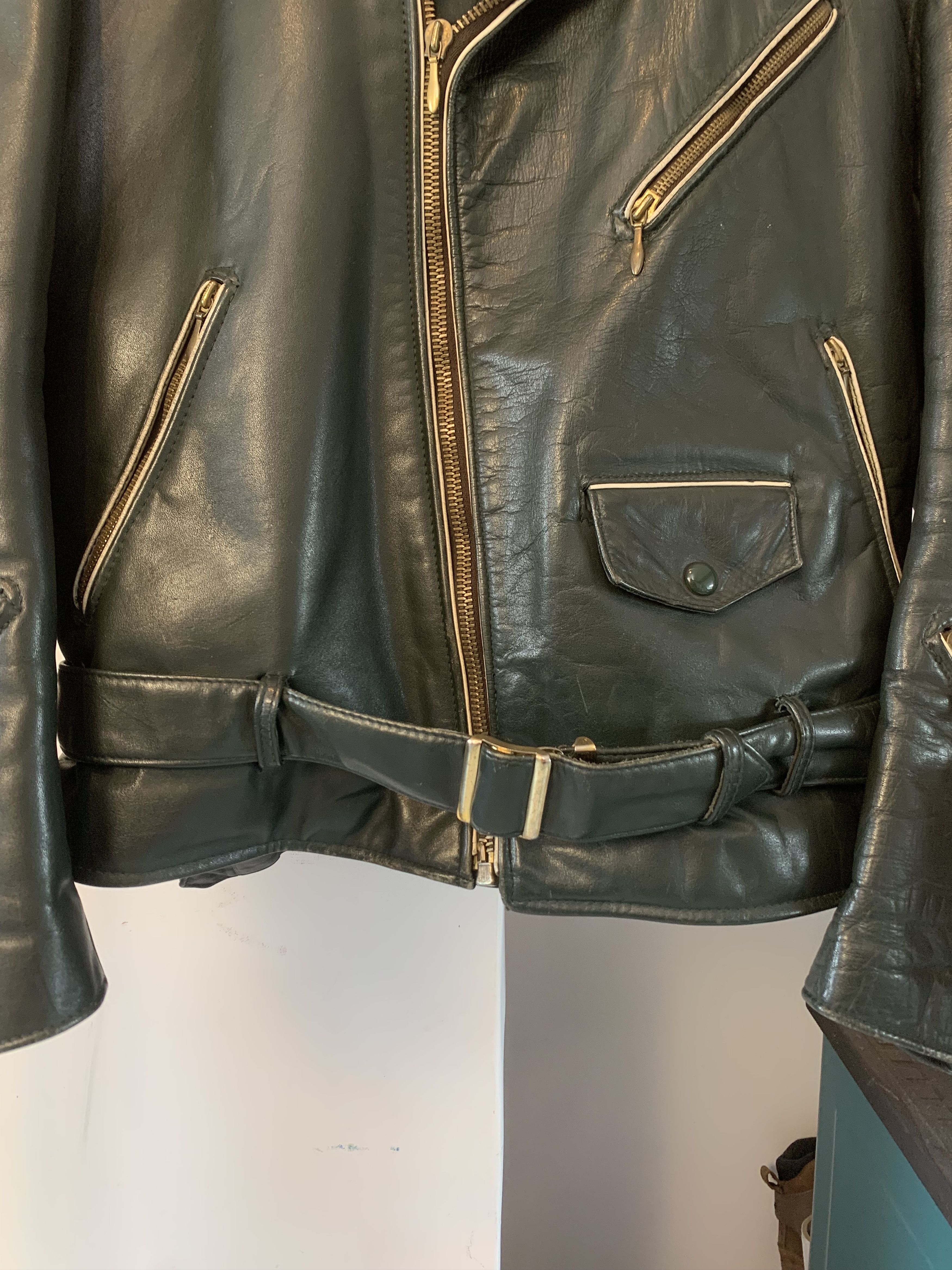 Japanese Brand 1960/70s German Motorcycle Green Leather Biker Jacket Size US L / EU 52-54 / 3 - 8 Thumbnail
