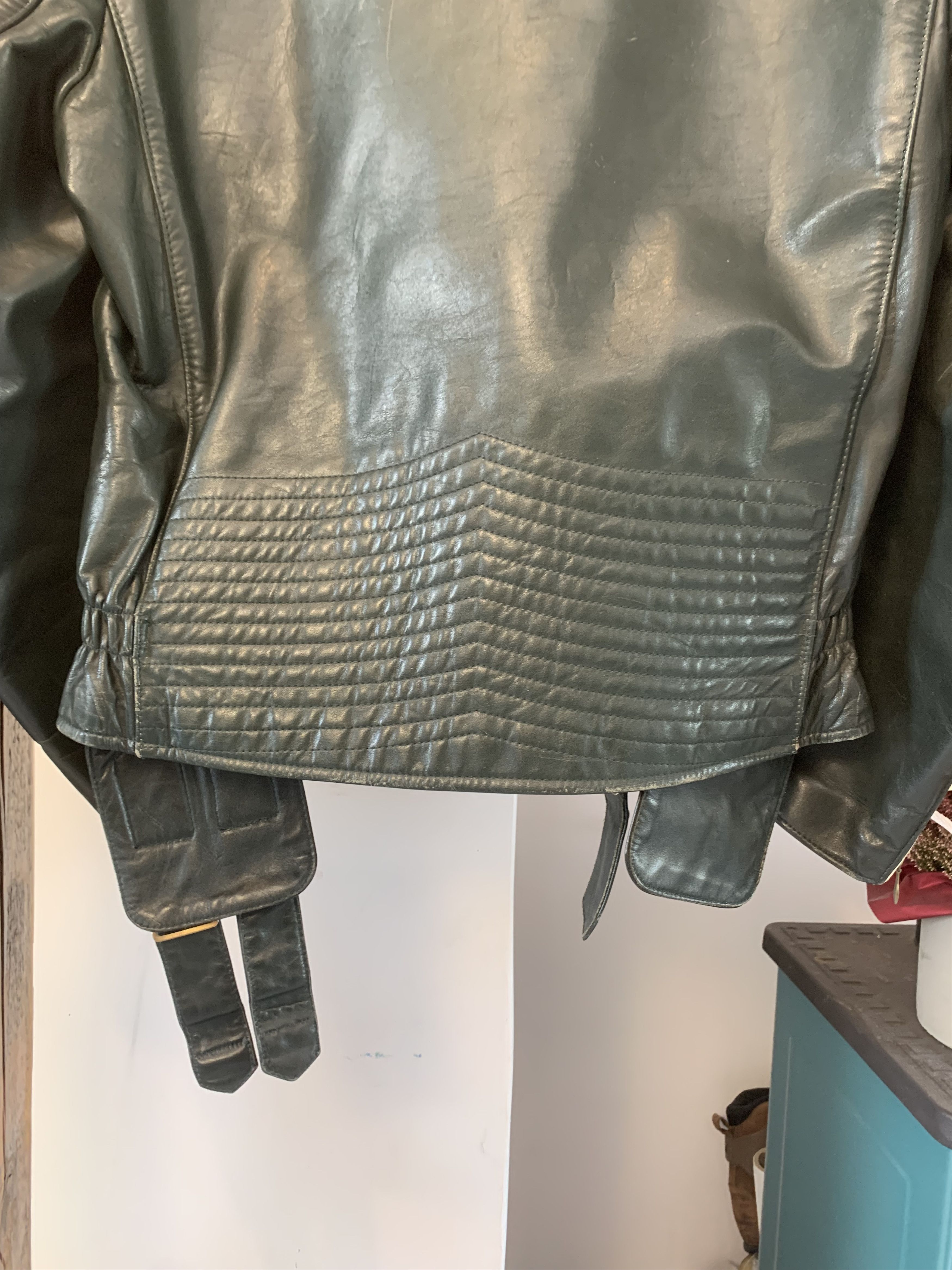 Japanese Brand 1960/70s German Motorcycle Green Leather Biker Jacket Size US L / EU 52-54 / 3 - 13 Thumbnail